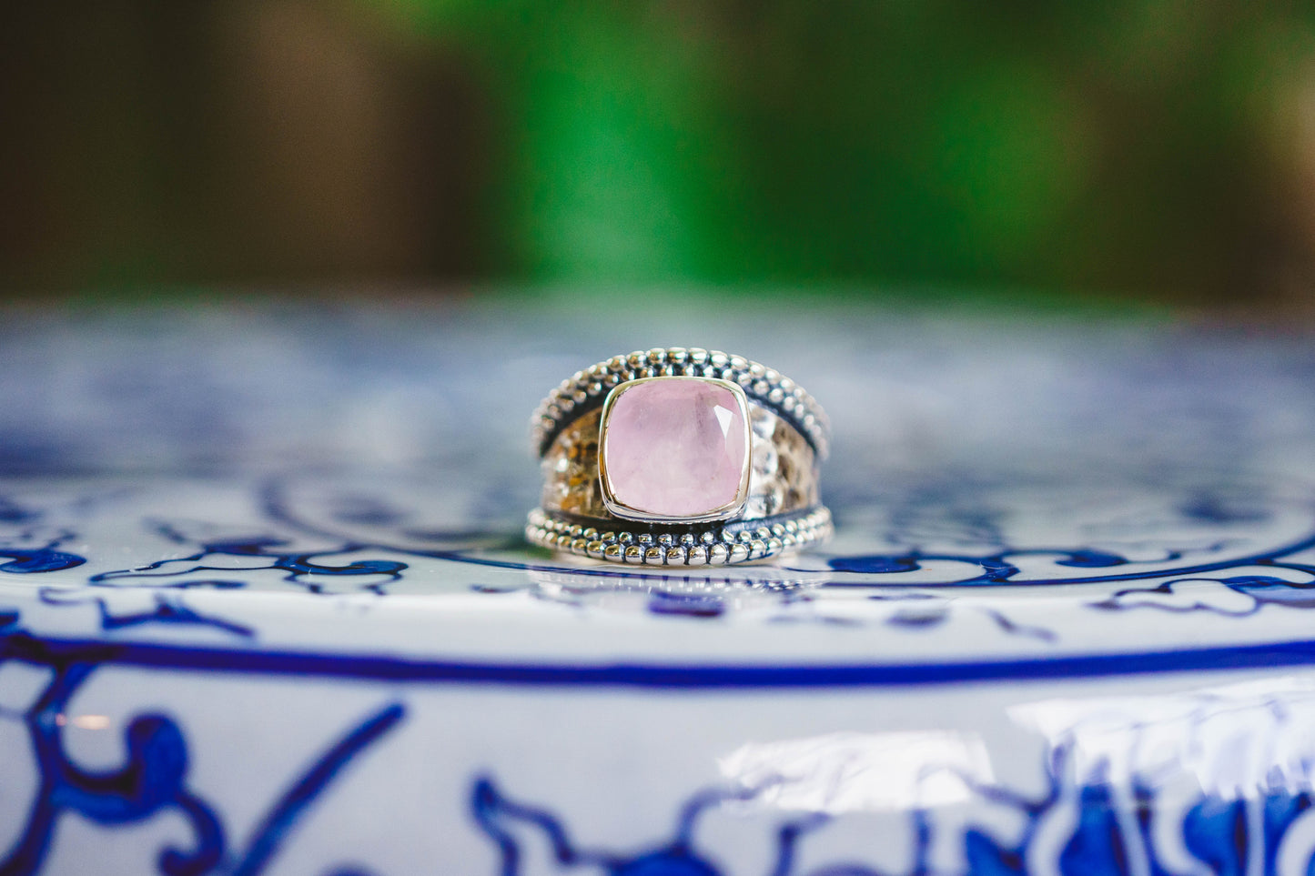 Sterling Silver Square Gemstone Hammered Rings