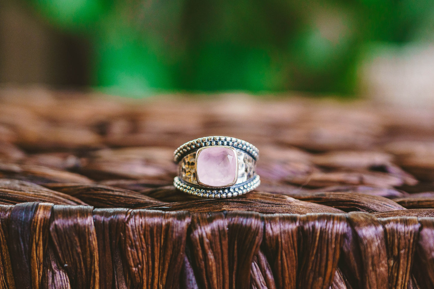 Sterling Silver Square Gemstone Hammered Rings