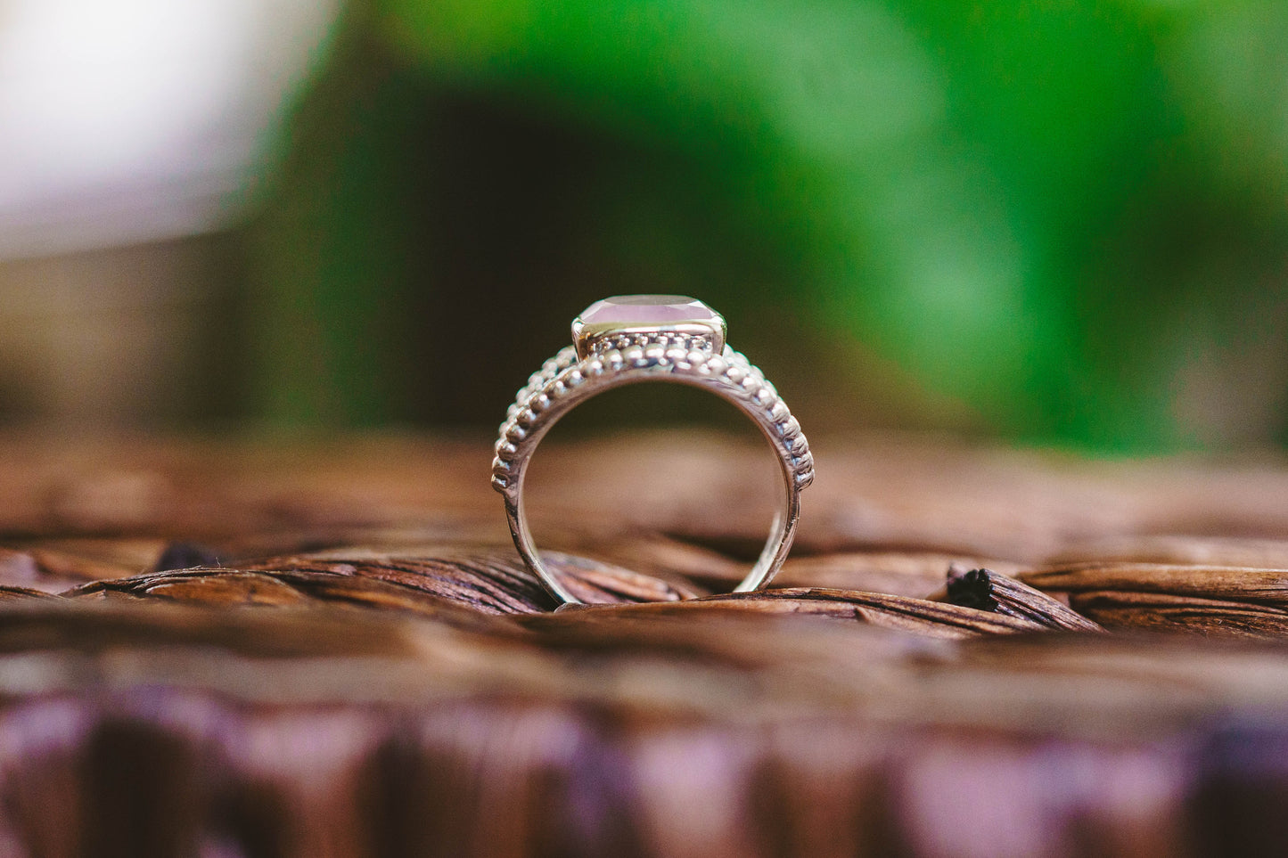 Sterling Silver Square Gemstone Hammered Rings