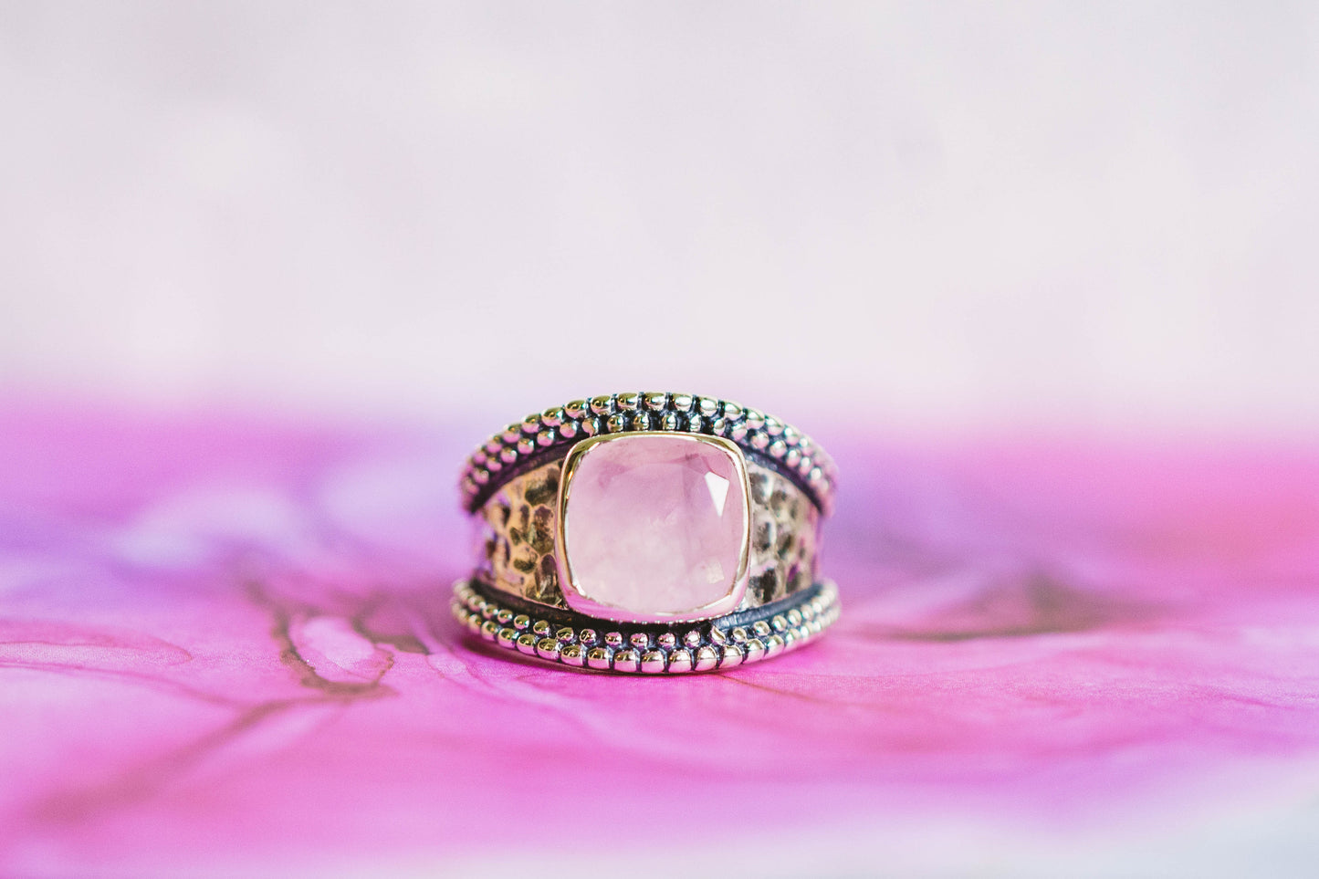 Sterling Silver Square Gemstone Hammered Rings