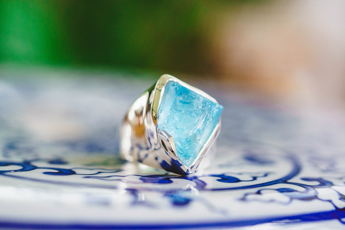 Sterling Silver Raw Blue Topaz Rings
