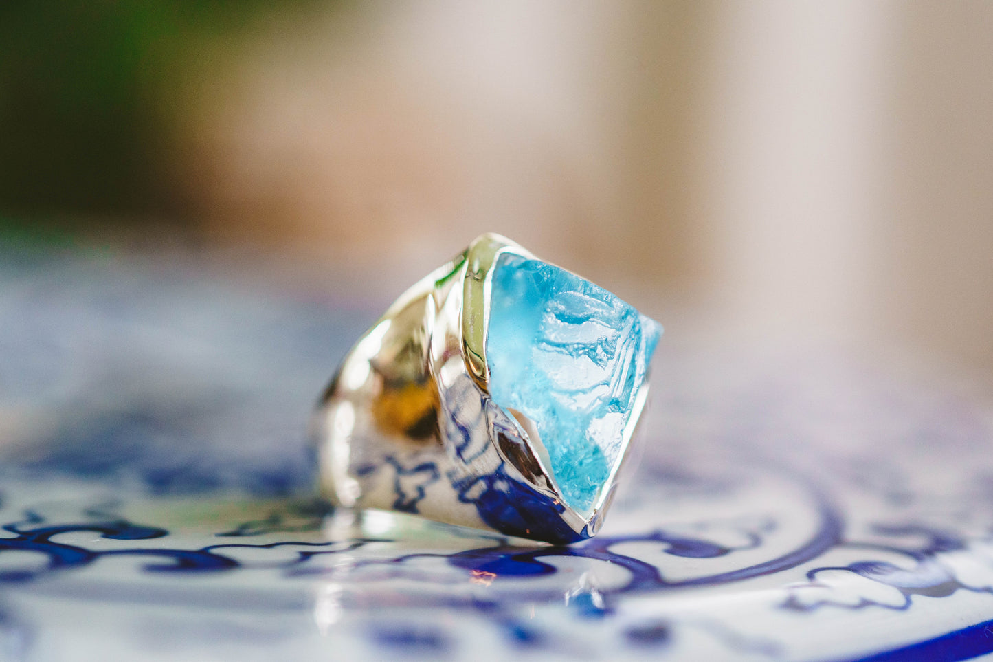 Sterling Silver Raw Blue Topaz Rings