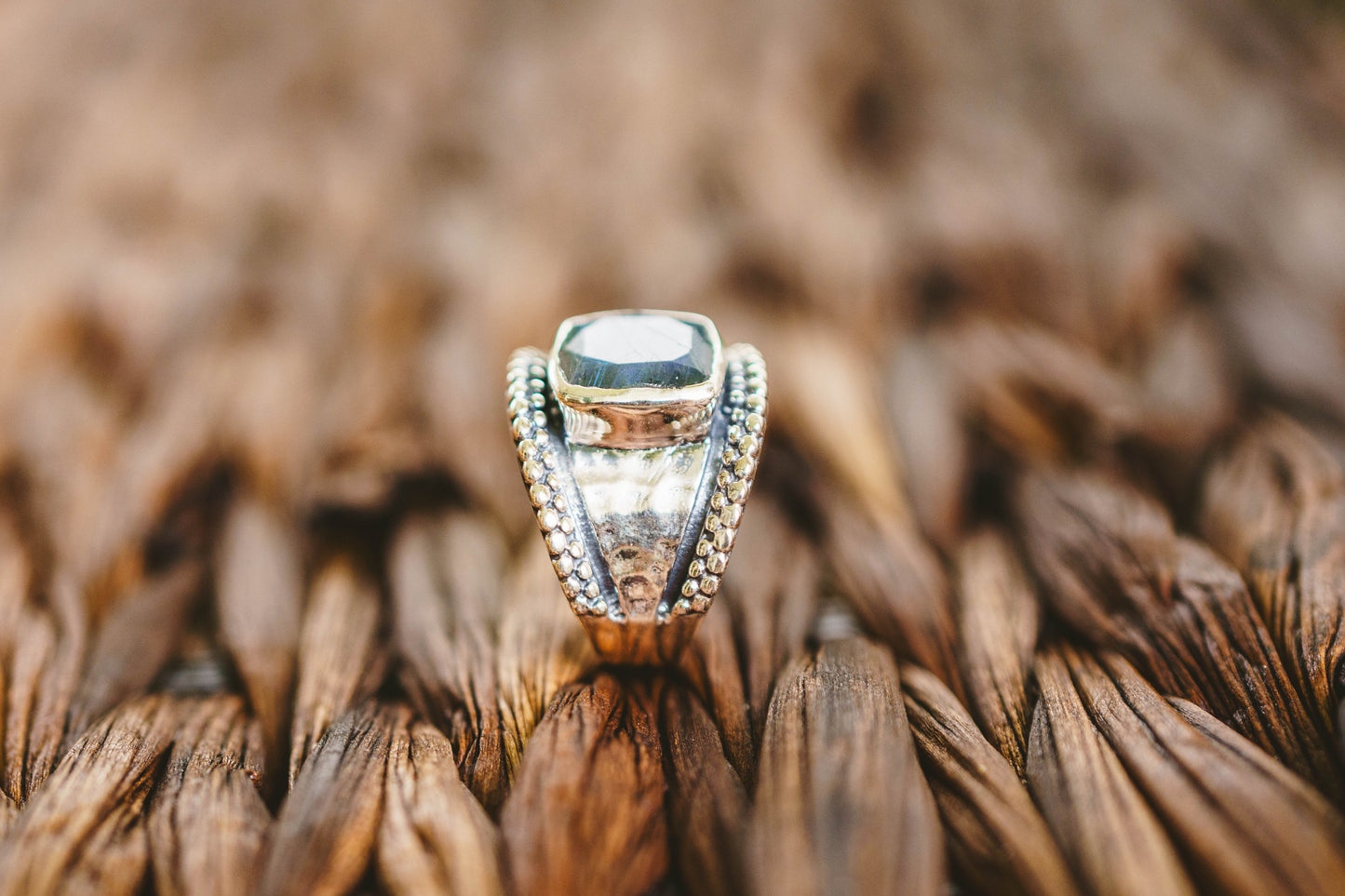 Sterling Silver Square Gemstone Hammered Rings