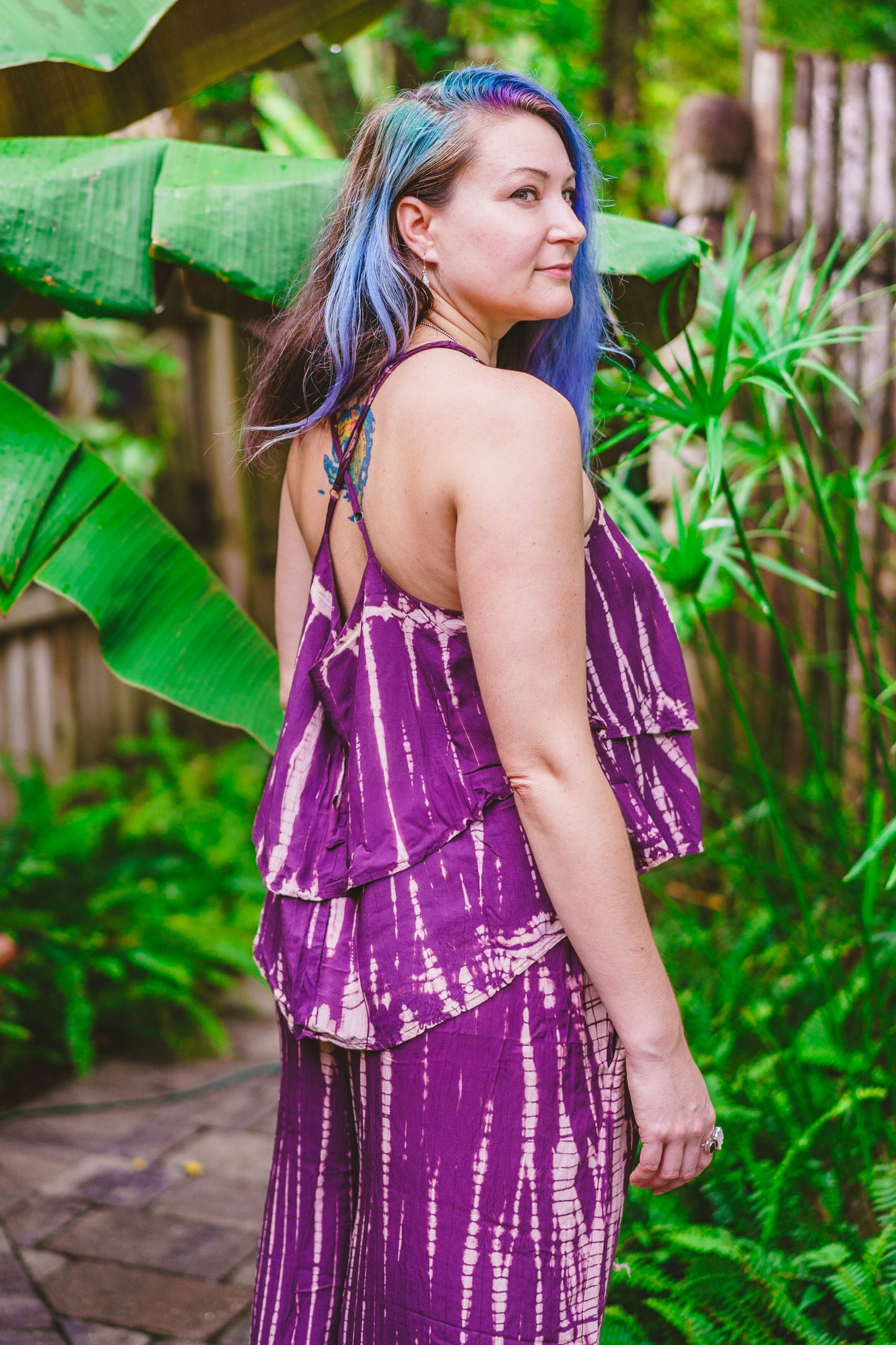 Tie Dyed Striped Ruffle Top
