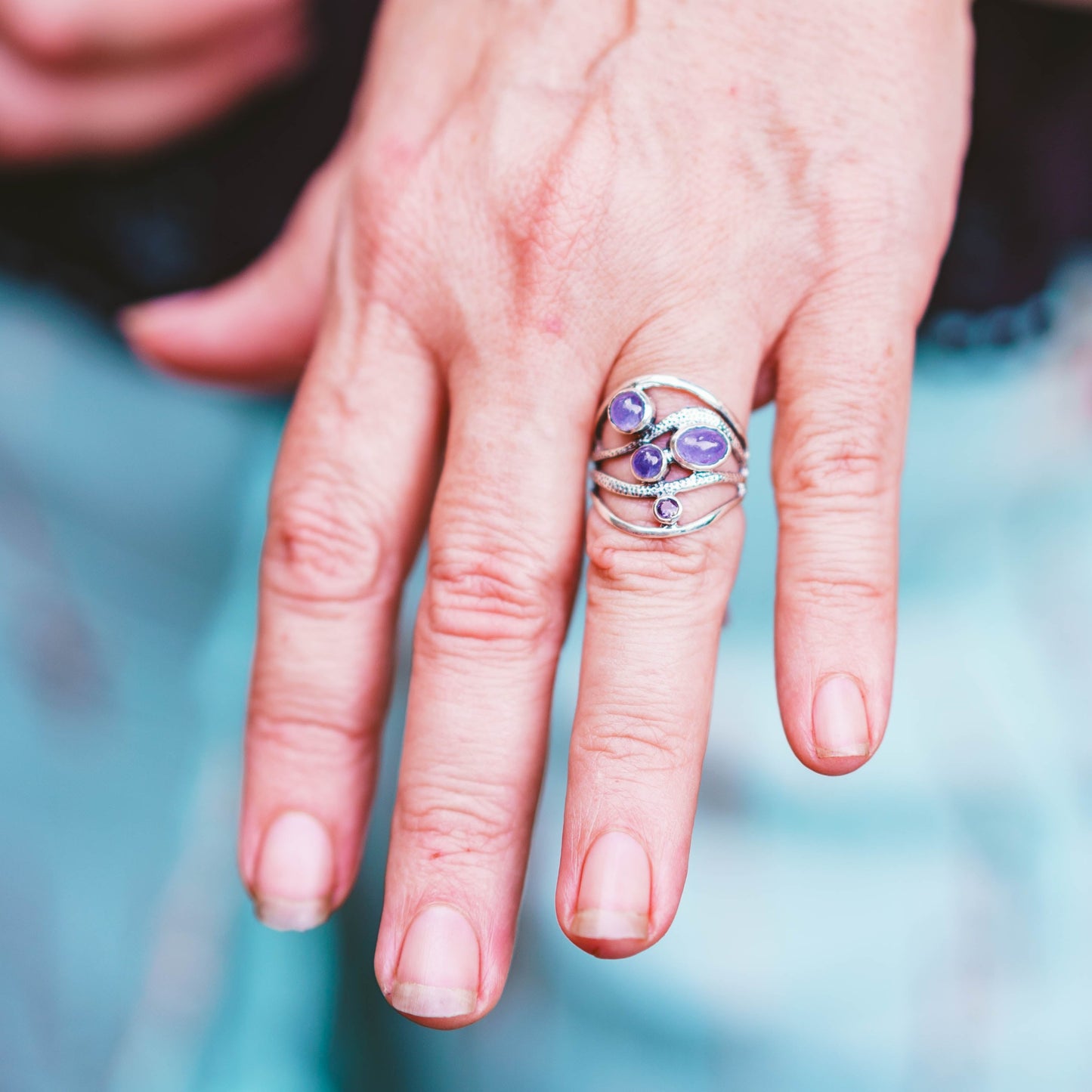 Sterling Silver Tanzanite Wave Ring
