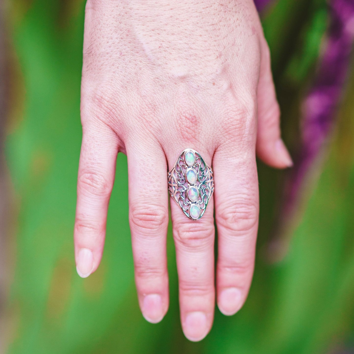 Sterling Silver Opal Filigree Ring