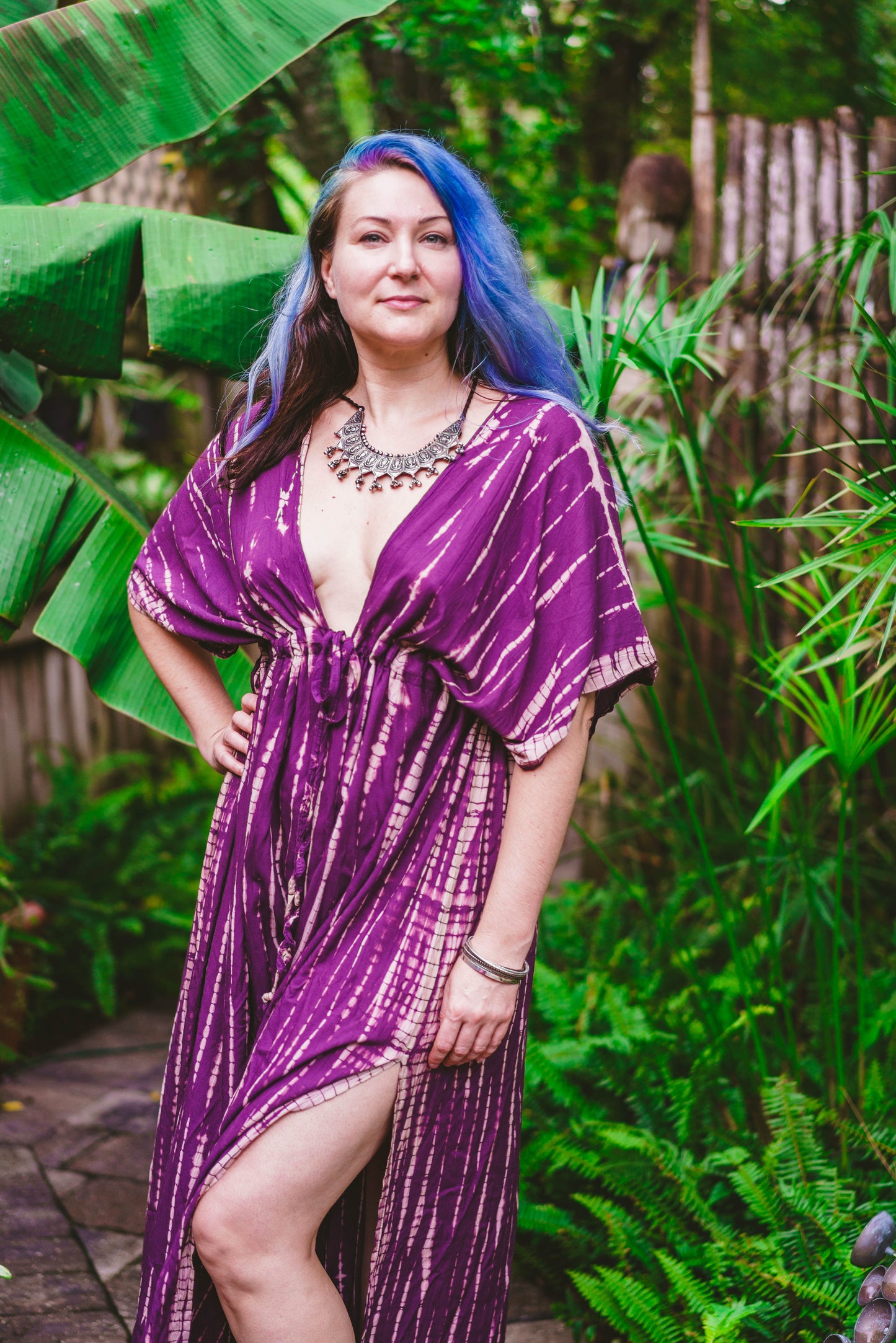 Tie Dyed Striped Maxi Kaftan Dress