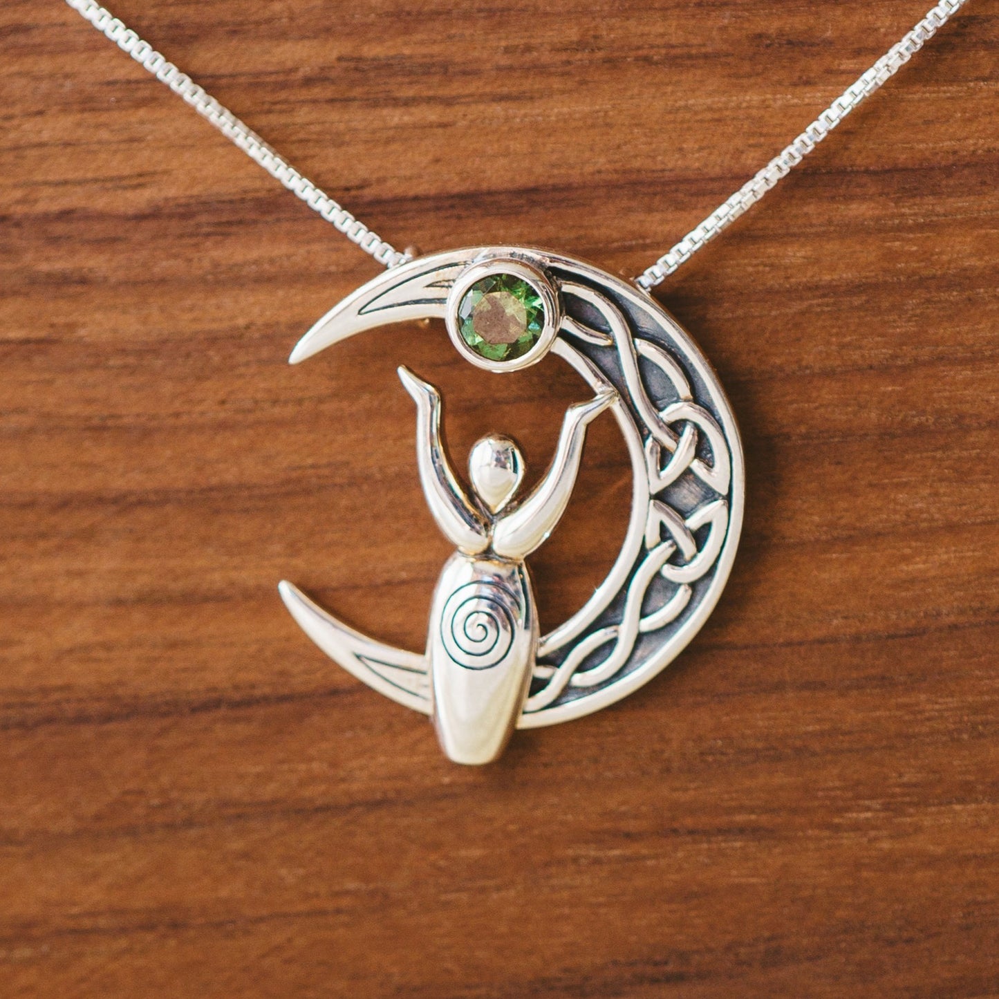 Moldavite Celtic Moon Goddess Pendant