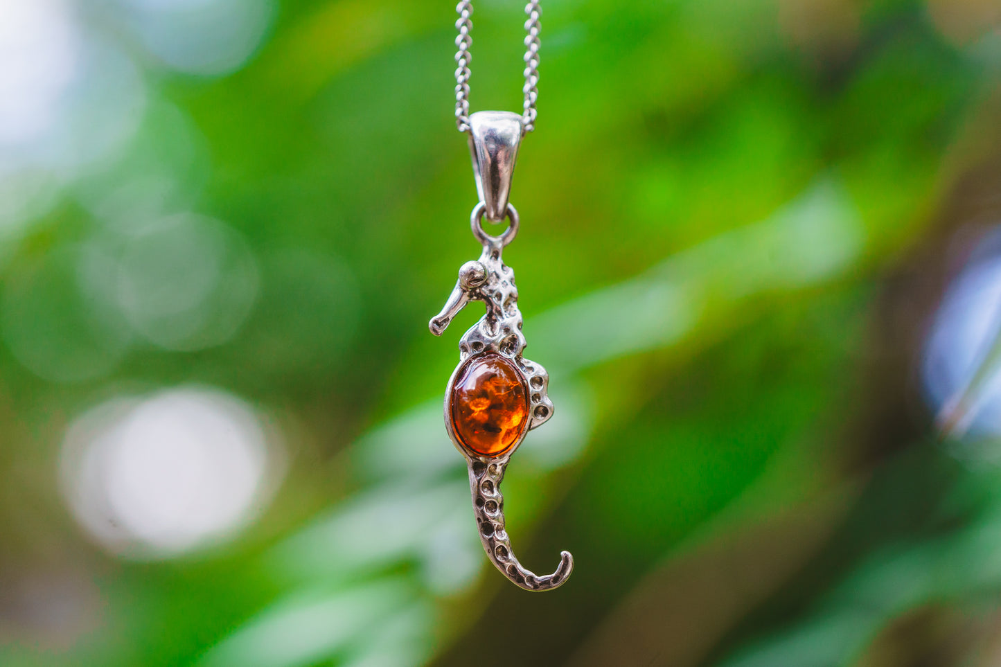 Sterling Silver Amber Seahorse Pendant