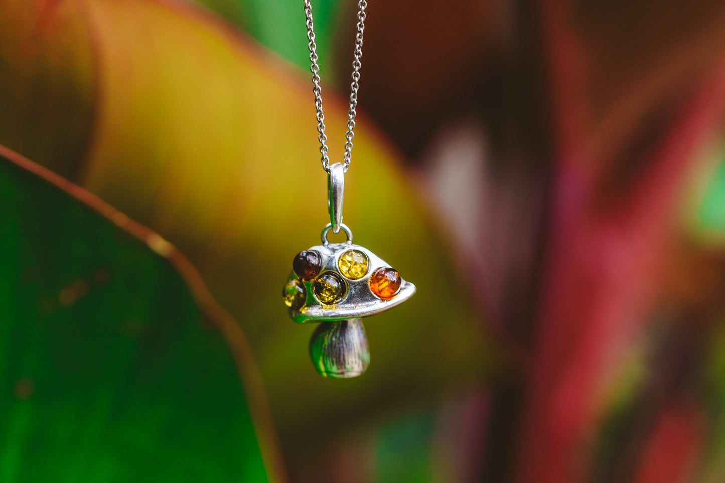 Sterling Silver Amber Mushroom Pendant