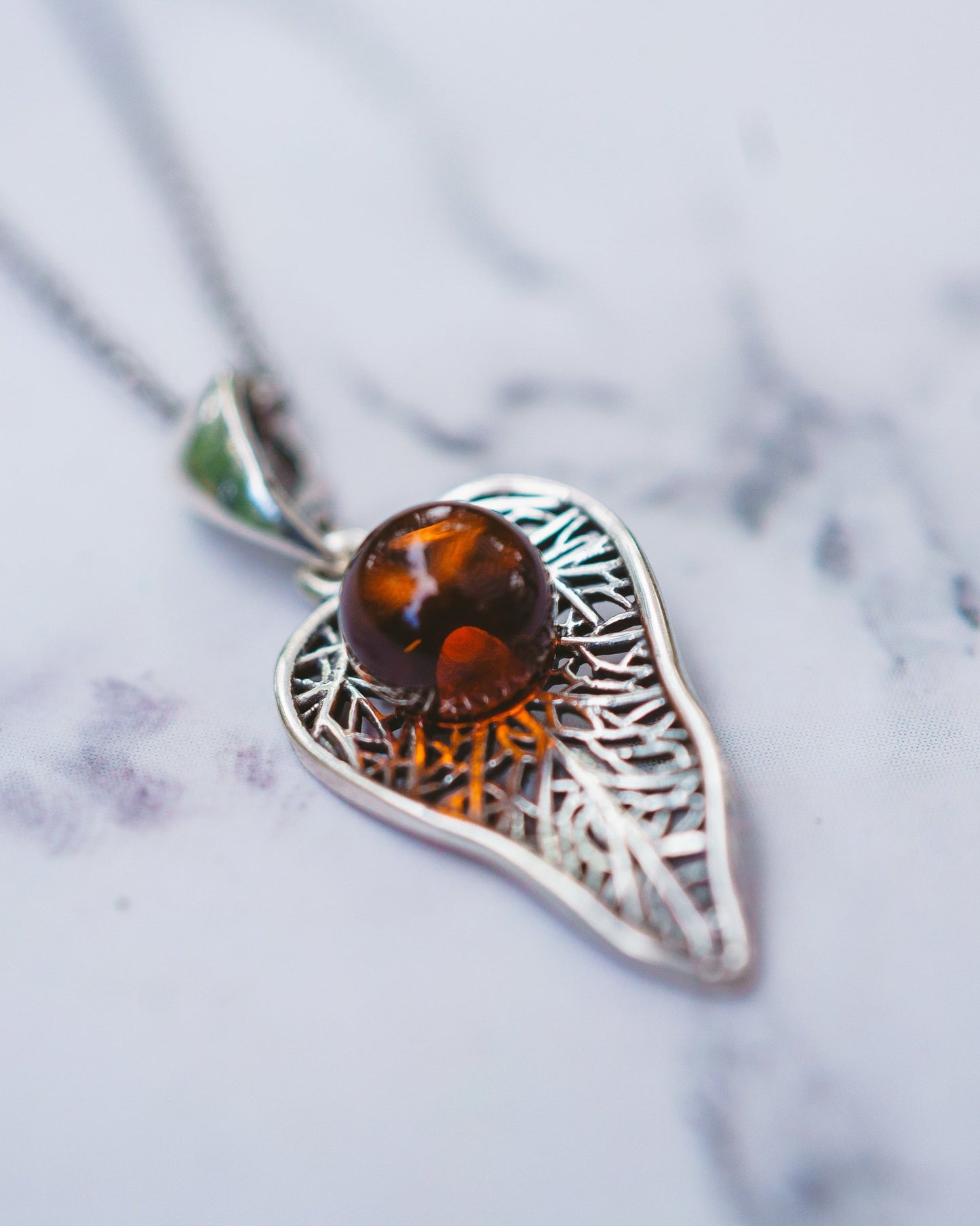 Sterling Silver Amber Leaf Pendant