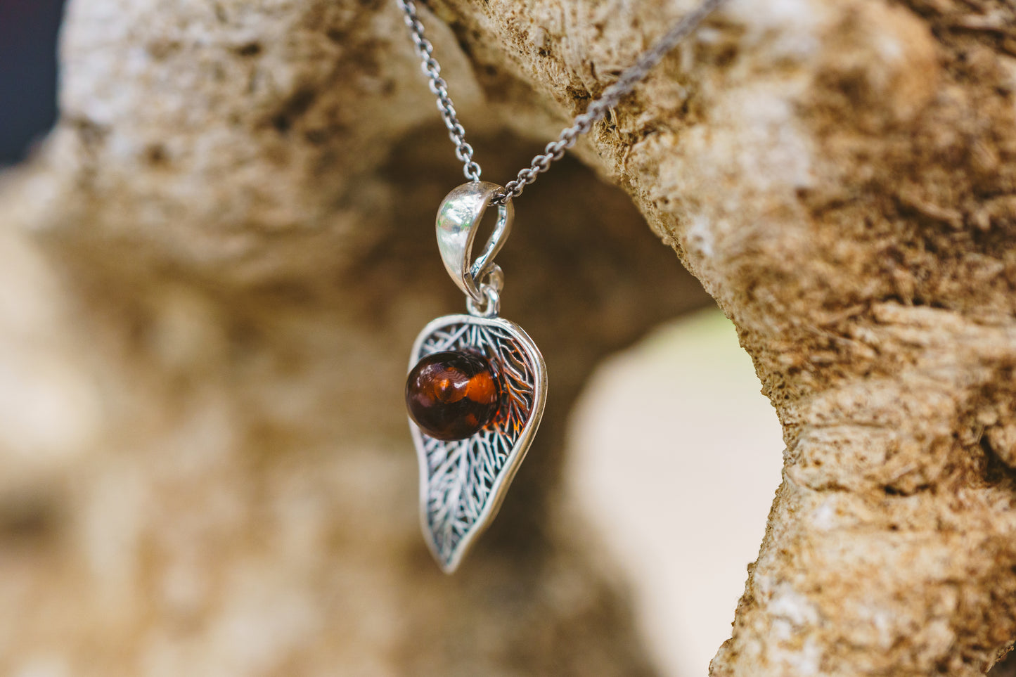 Sterling Silver Amber Leaf Pendant