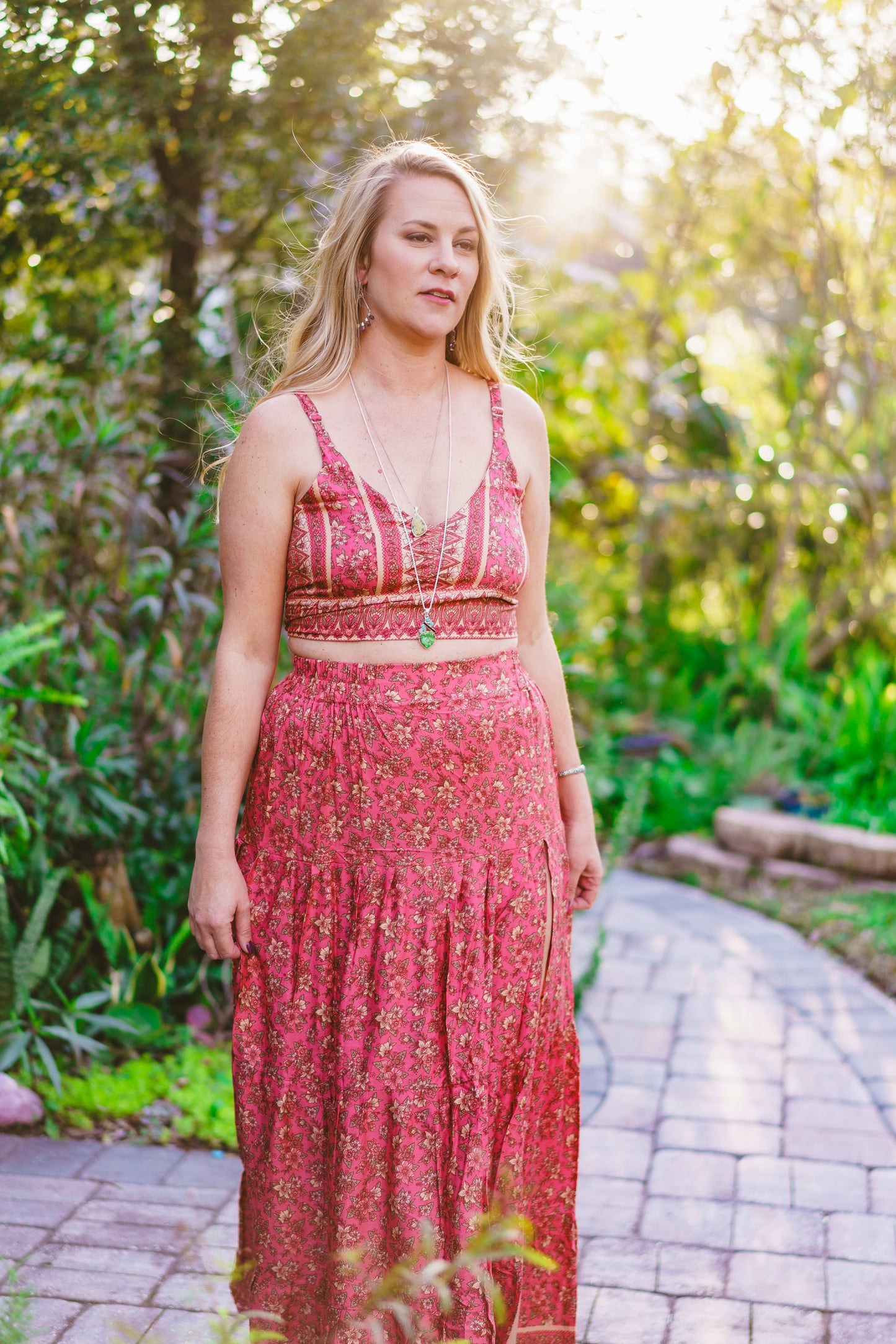 Floral Spaghetti Strap Top & Slit Skirt Set