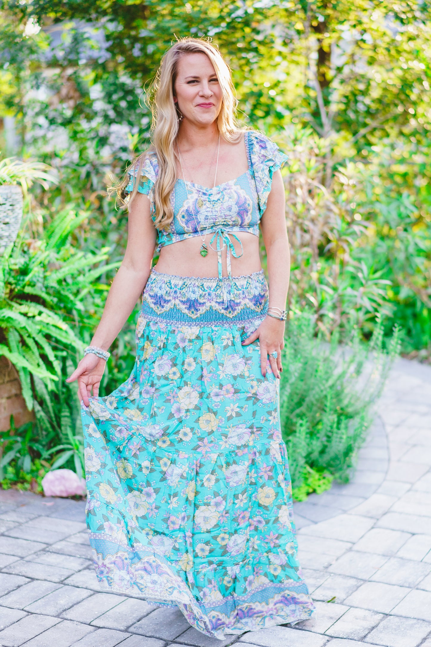 Floral Bottom Tie Top & Skirt Set