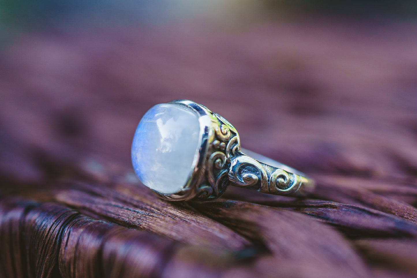 Sterling Silver Square Moonstone Swirl Ring