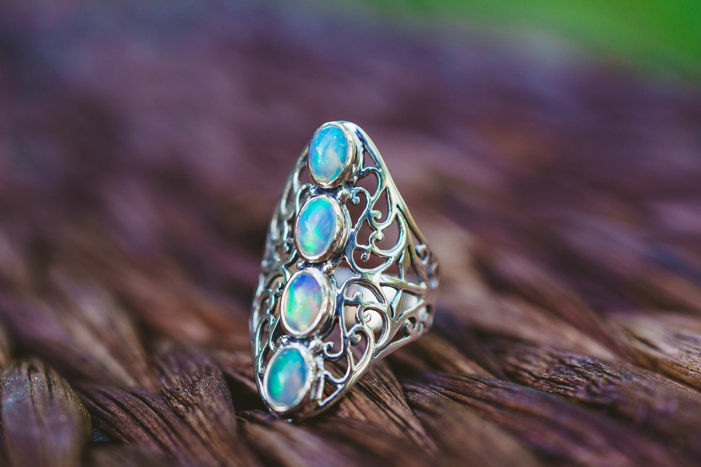 Sterling Silver Opal Filigree Ring