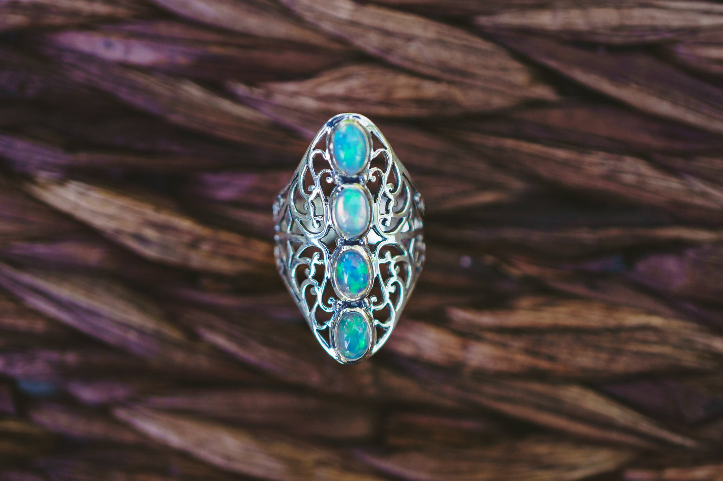 Sterling Silver Opal Filigree Ring