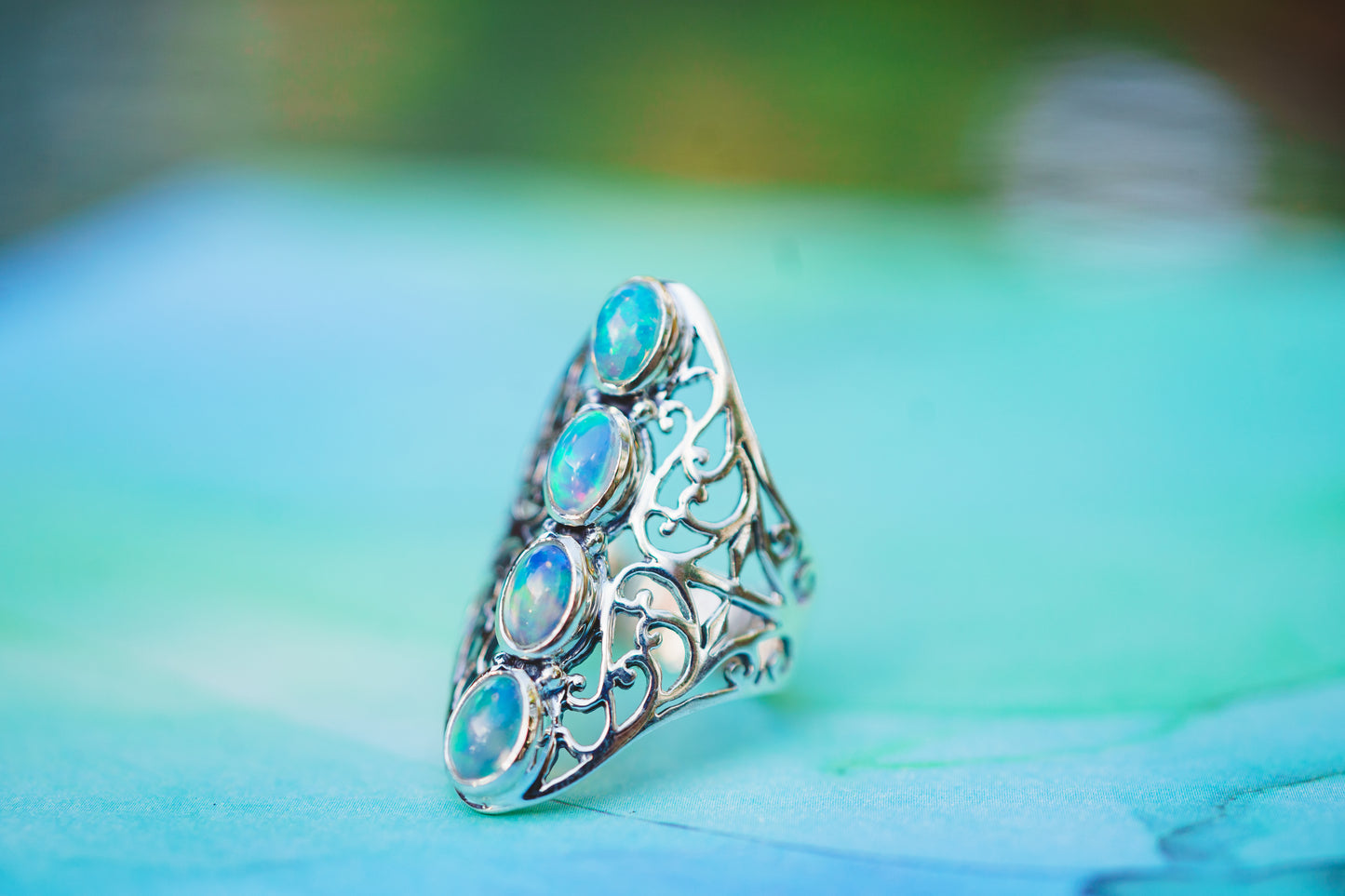 Sterling Silver Opal Filigree Ring