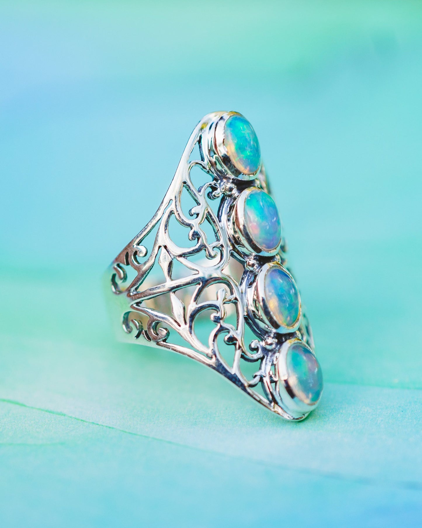 Sterling Silver Opal Filigree Ring