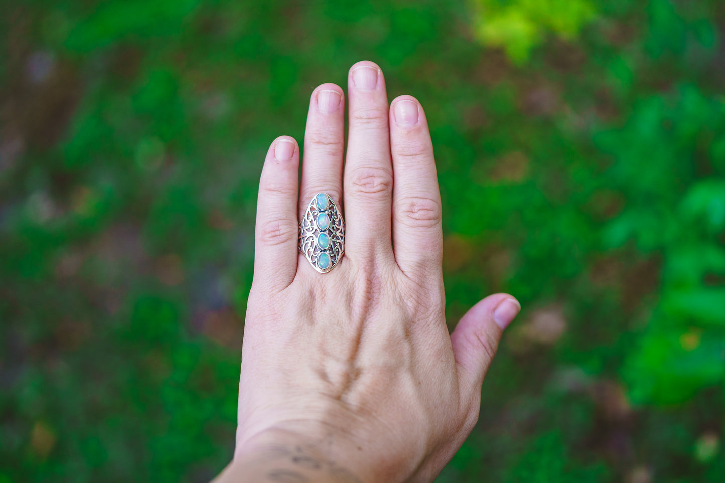 Sterling Silver Opal Filigree Ring
