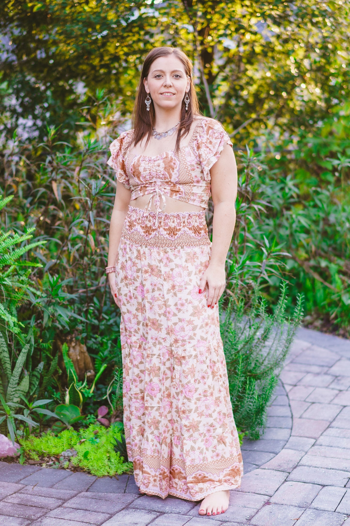 Floral Bottom Tie Top & Skirt Set