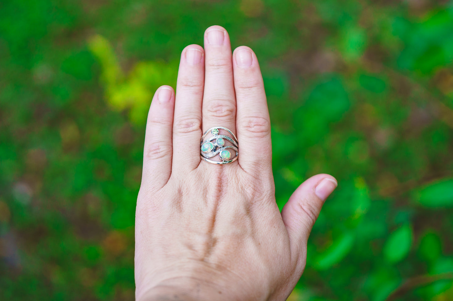 Sterling Silver Opal & Peridot Wave Ring