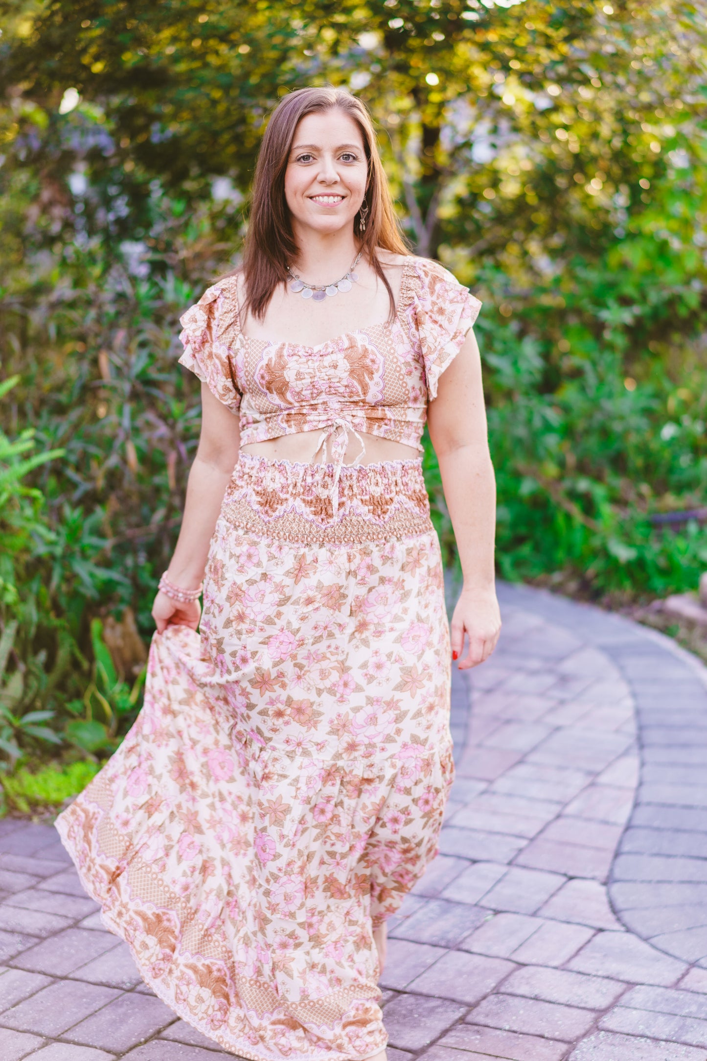 Floral Bottom Tie Top & Skirt Set