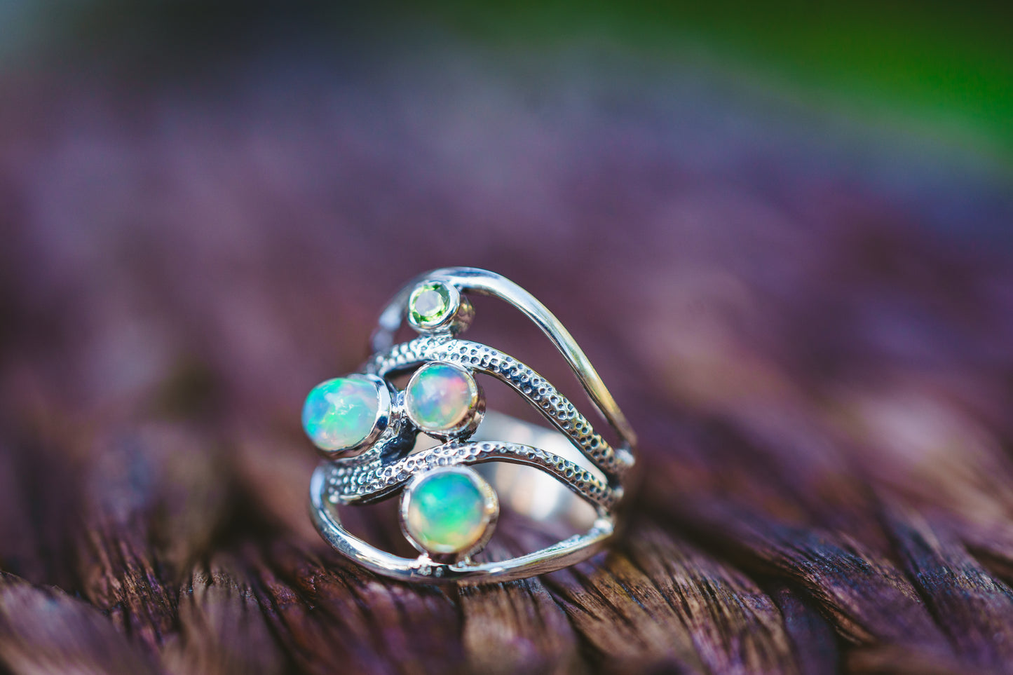 Sterling Silver Opal & Peridot Wave Ring