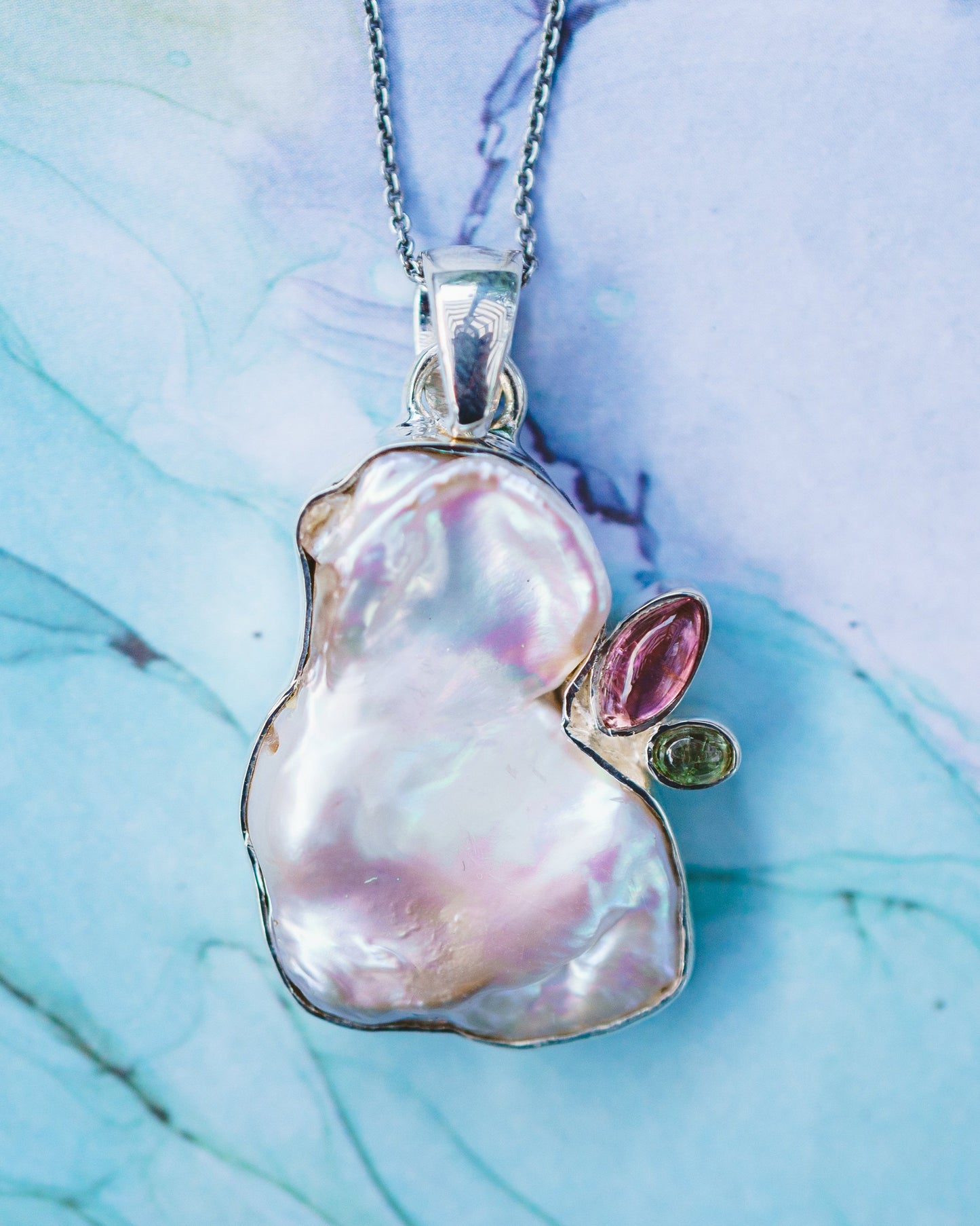 Sterling Silver Pearl & Tourmaline Pendants