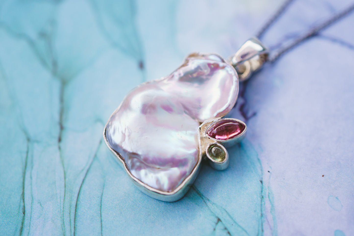 Sterling Silver Pearl & Tourmaline Pendants