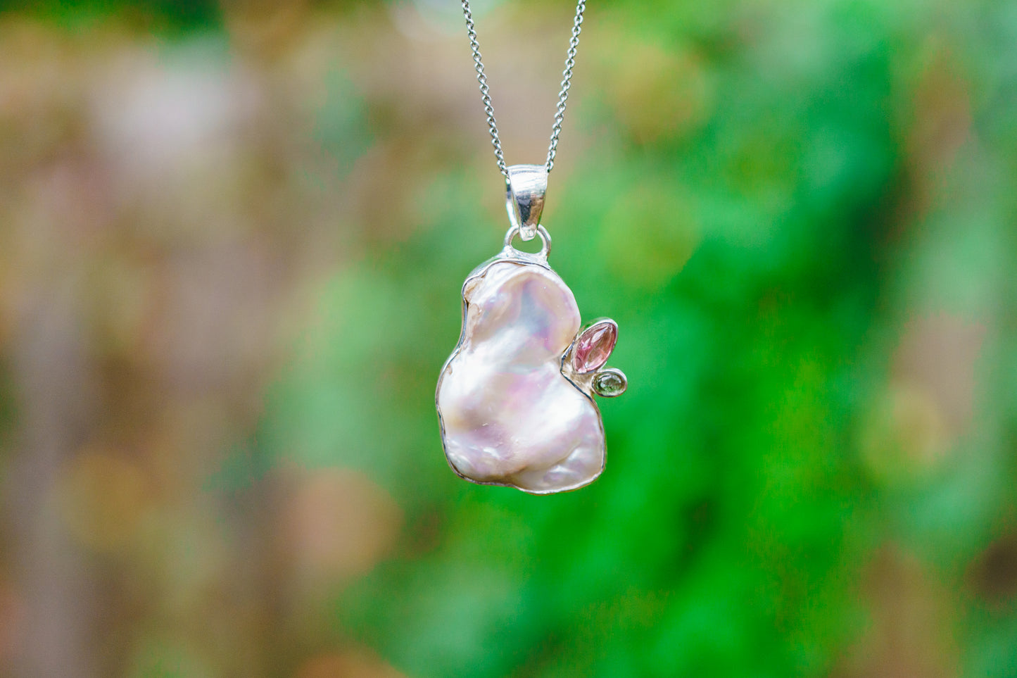 Sterling Silver Pearl & Tourmaline Pendants