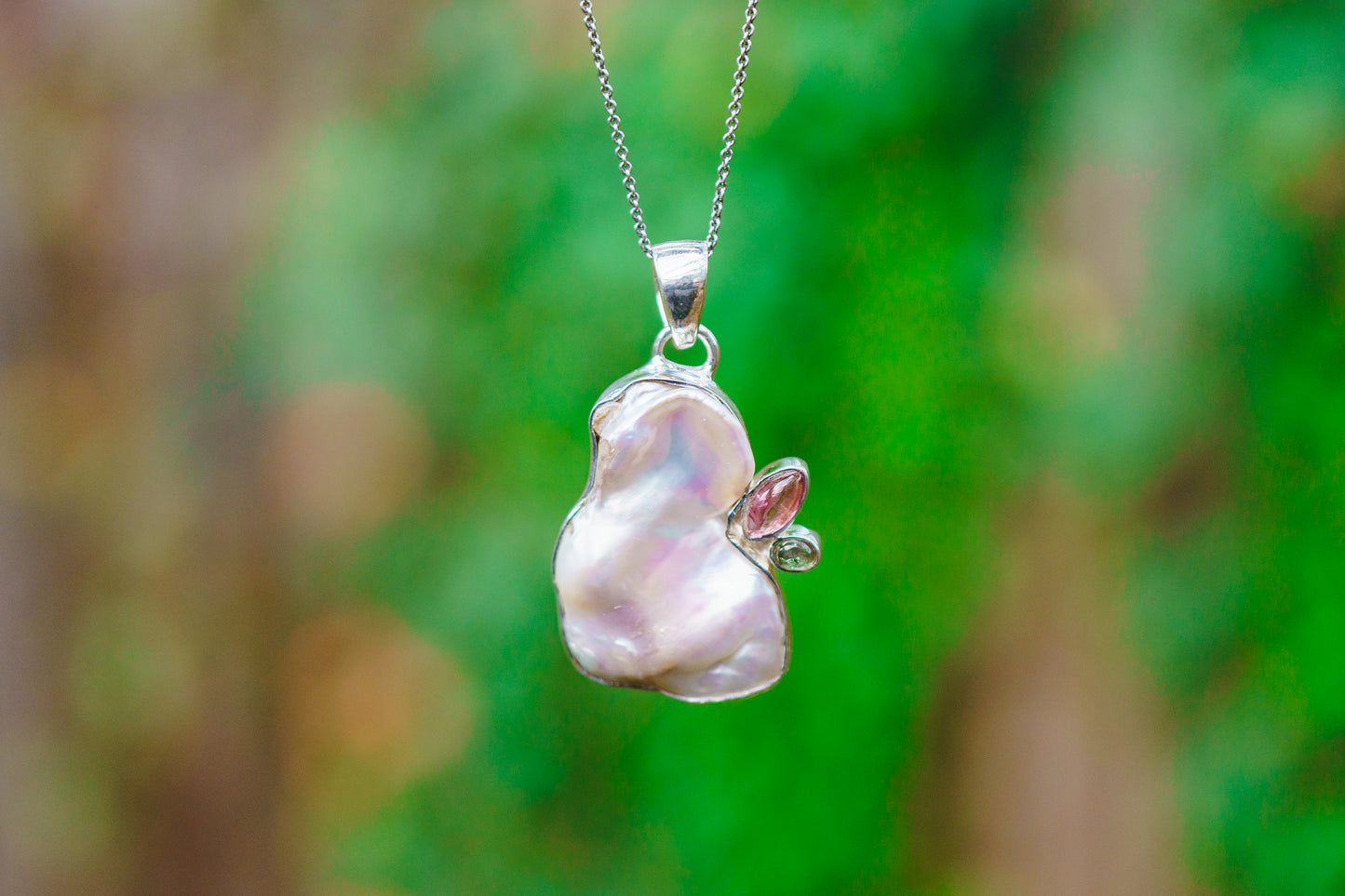 Sterling Silver Pearl & Tourmaline Pendants