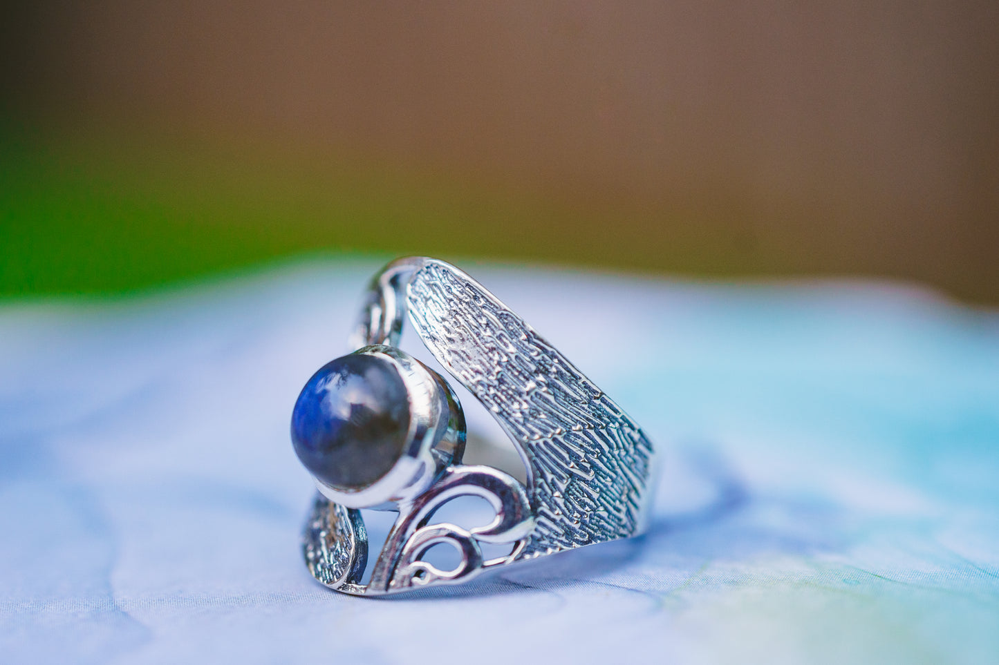 Sterling Silver Labradorite Shield Ring