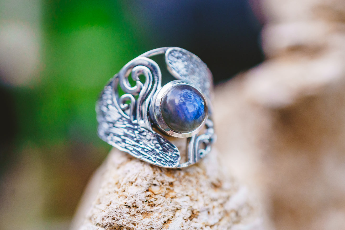 Sterling Silver Labradorite Shield Ring