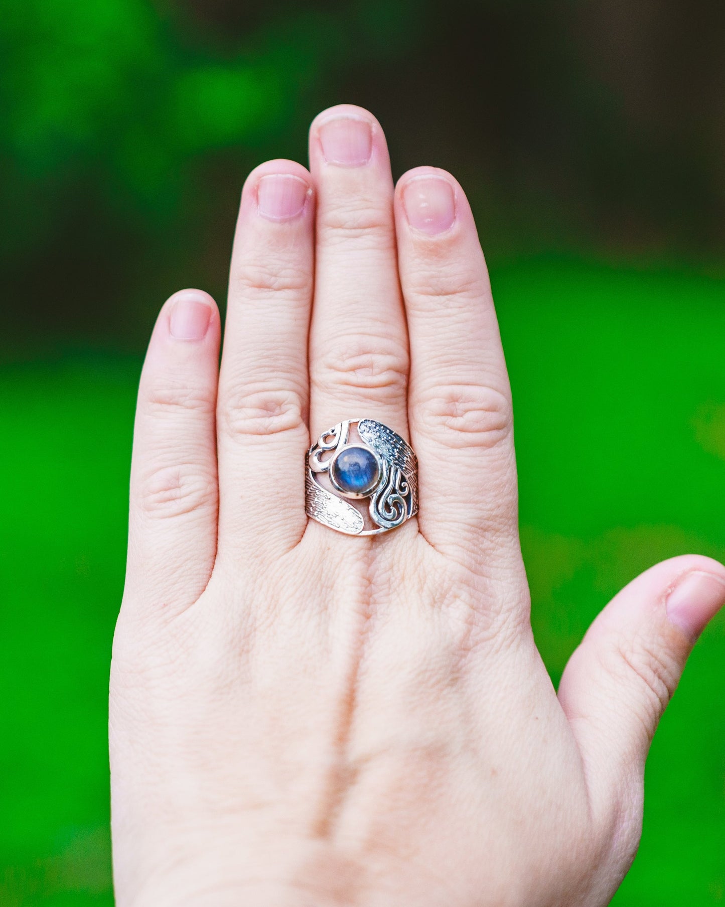 Sterling Silver Labradorite Shield Ring