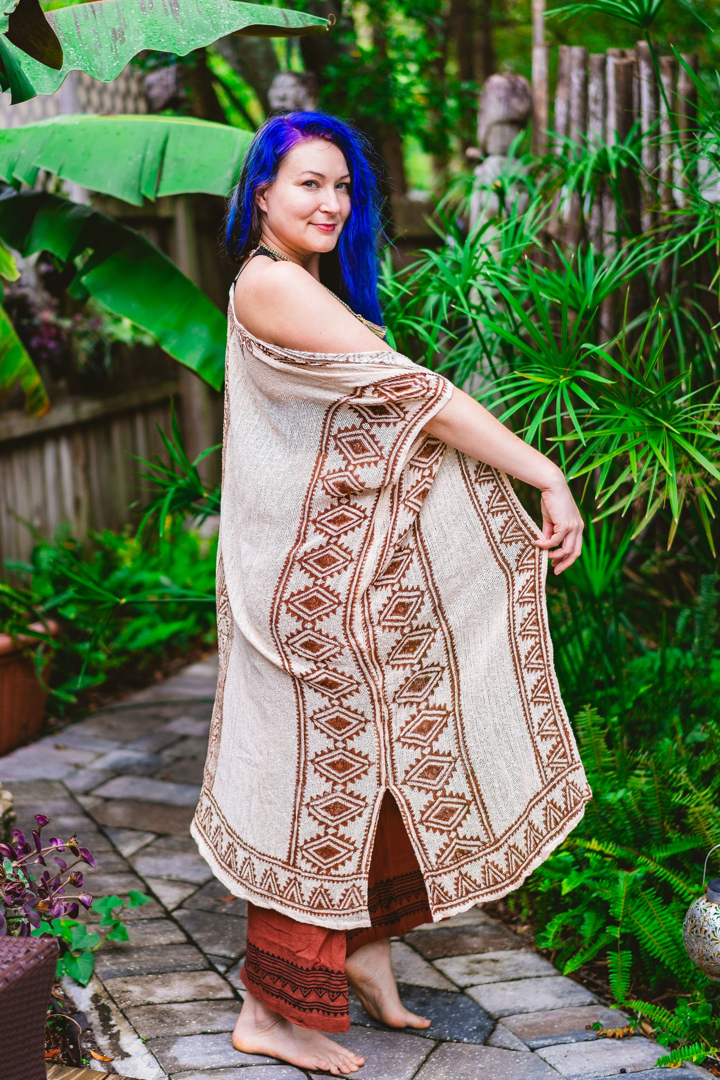 Desert Rose Woven Block Print Kimono