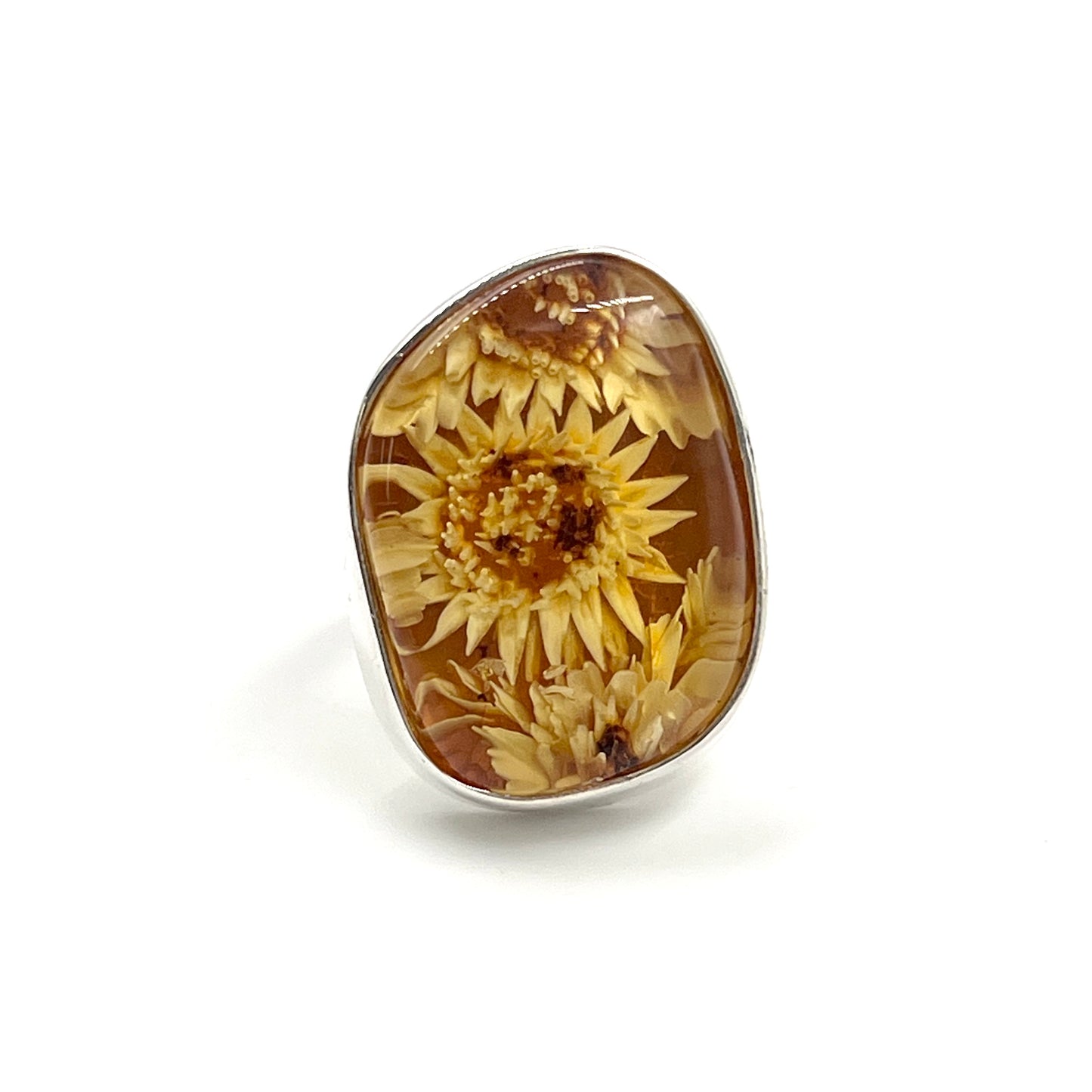Carved Amber Flower Rings