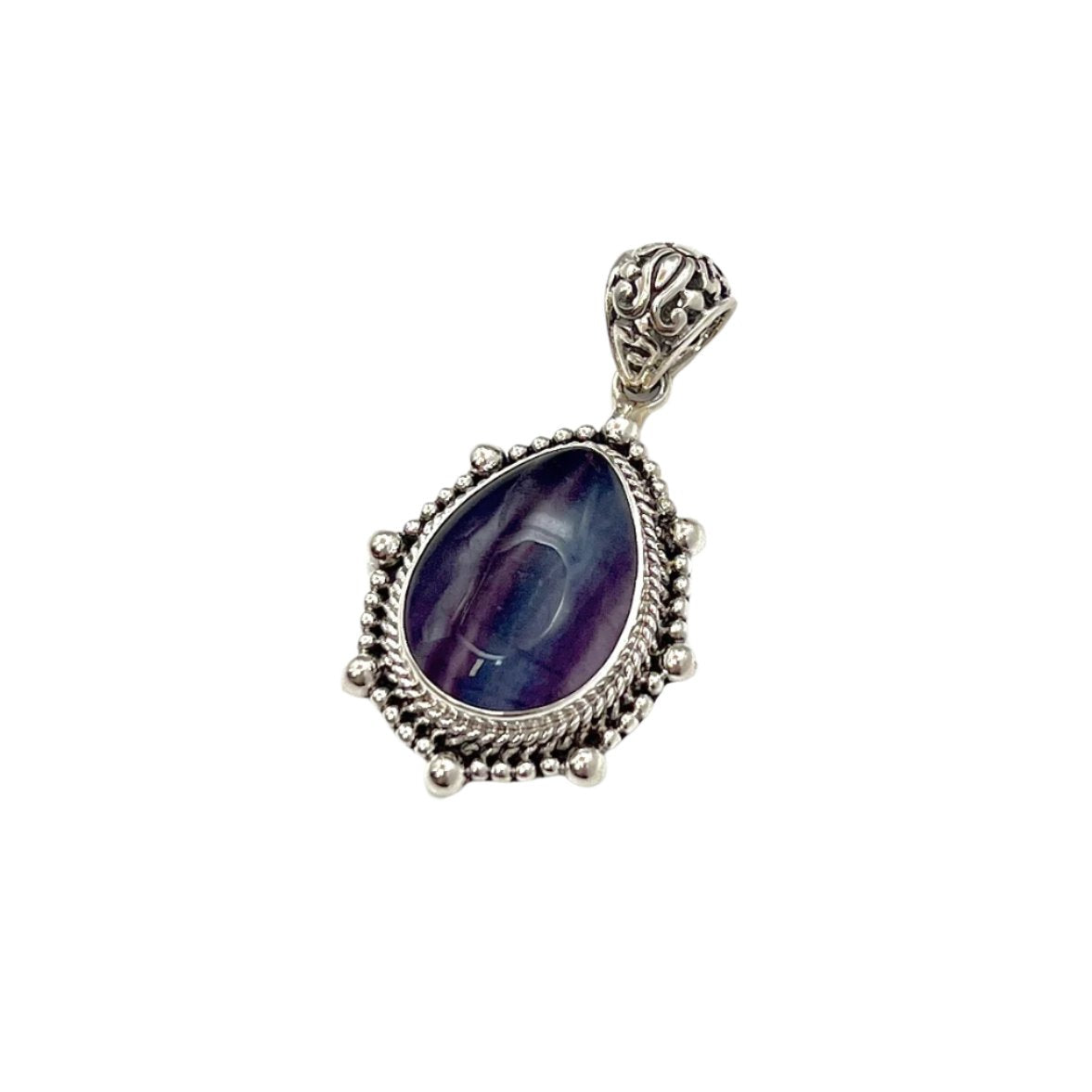 Sterling Silver Beaded Fluorite Teardrop Pendants