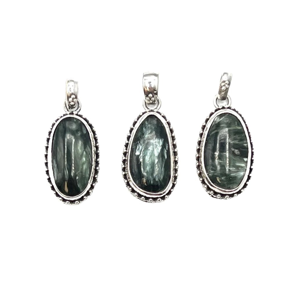 Sterling Silver Beaded Seraphinite Pendants