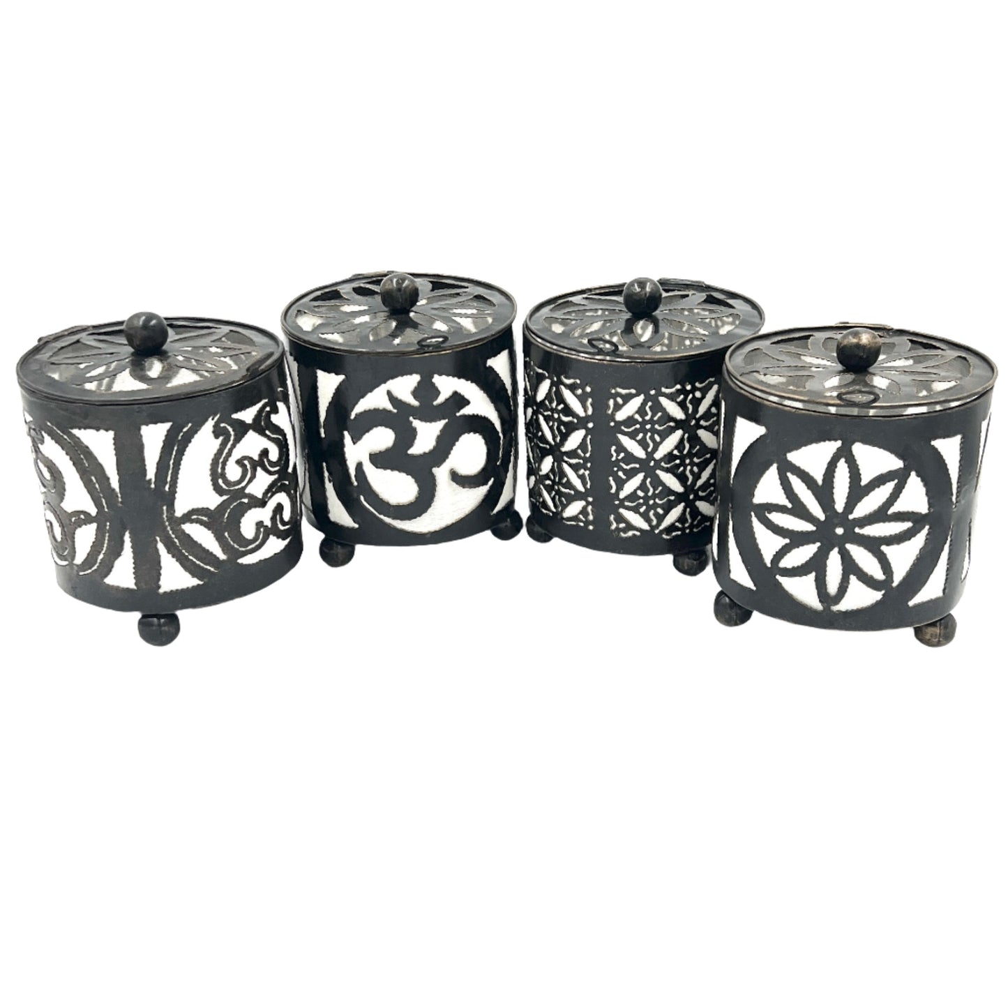 Handcut Full Cut Iron Candle Holders w/ Lid