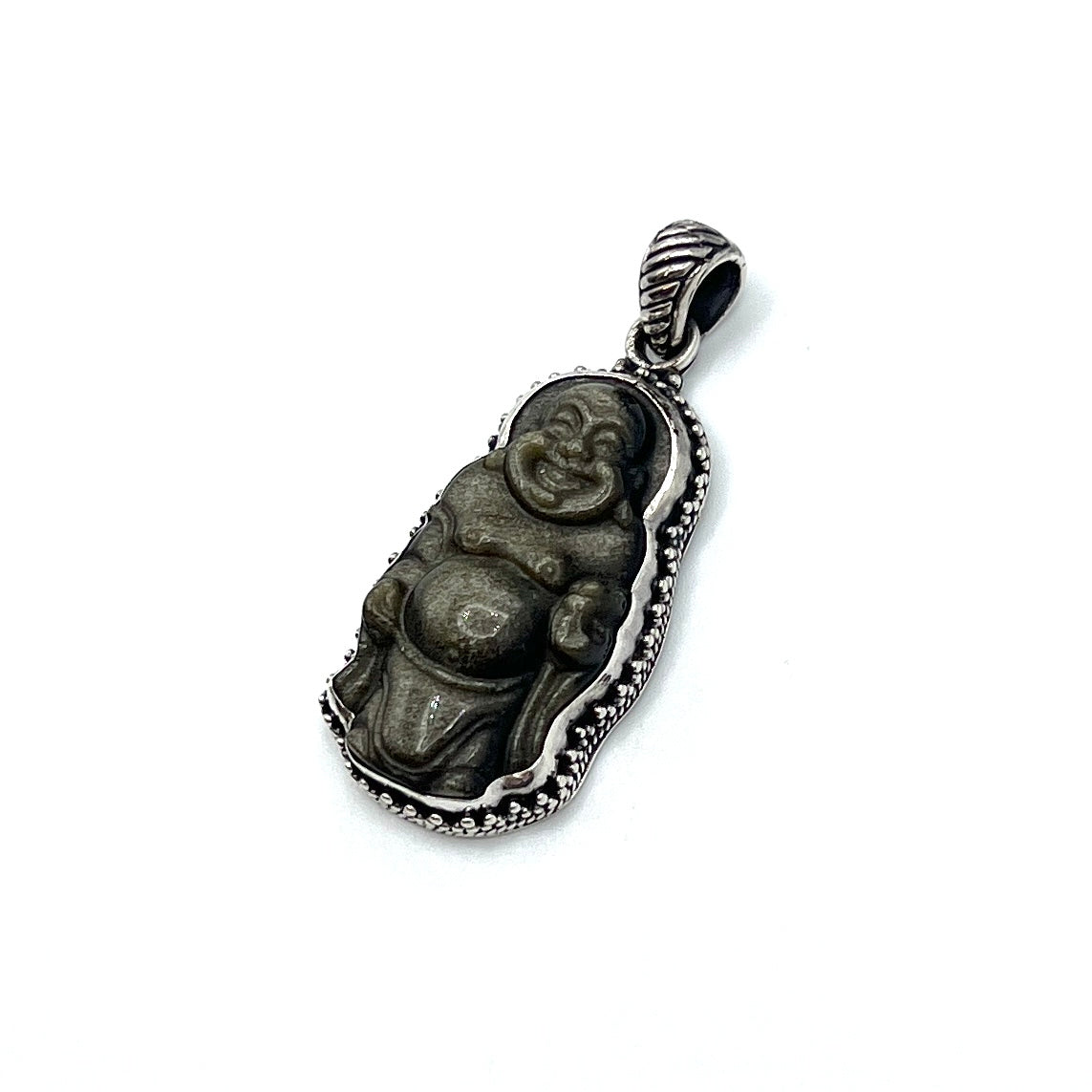 Gold Sheen Obsidian Laughing Buddha Pendant