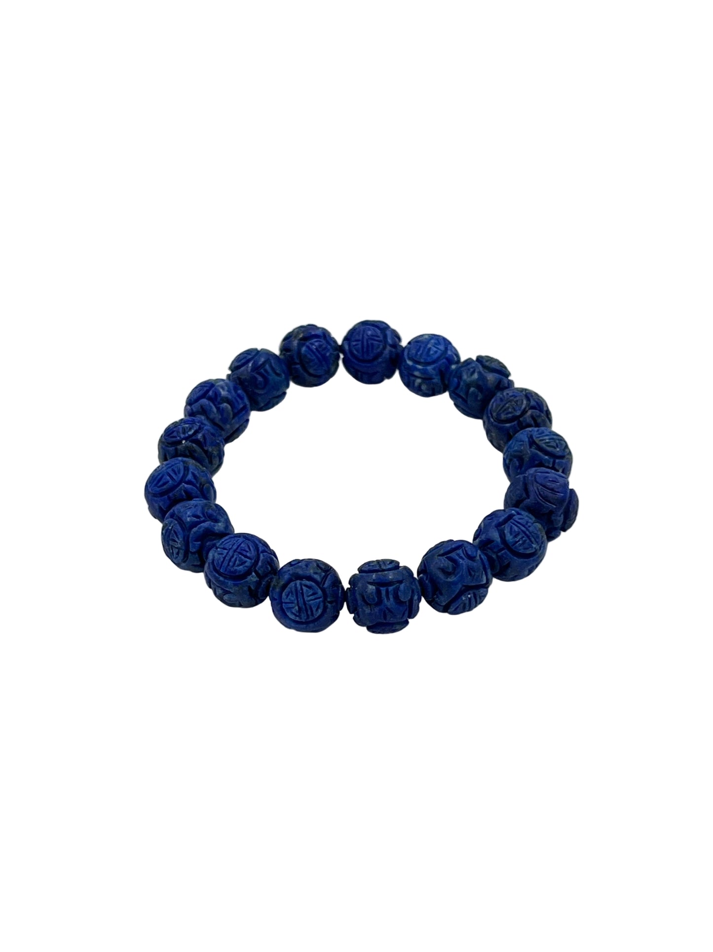 Carved Lapis Lazuli Beaded Bracelet
