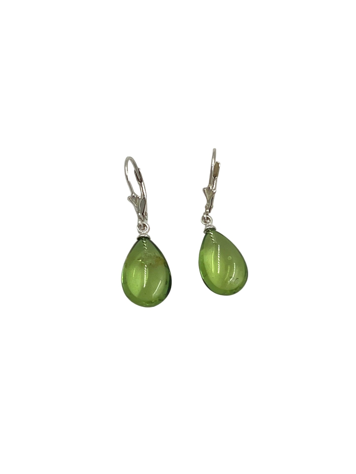 Silver Green Amber Earrings