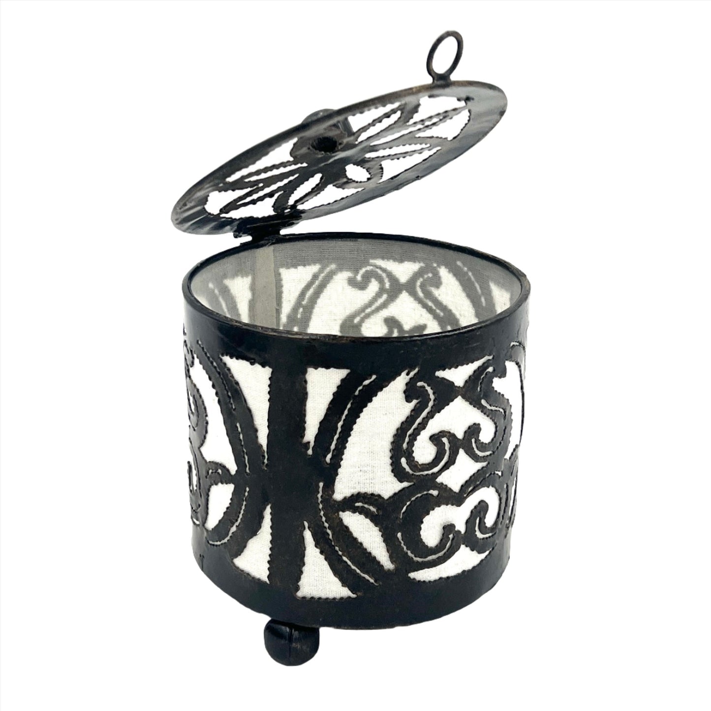 Handcut Swirls Iron Candle Holders w/ Lid