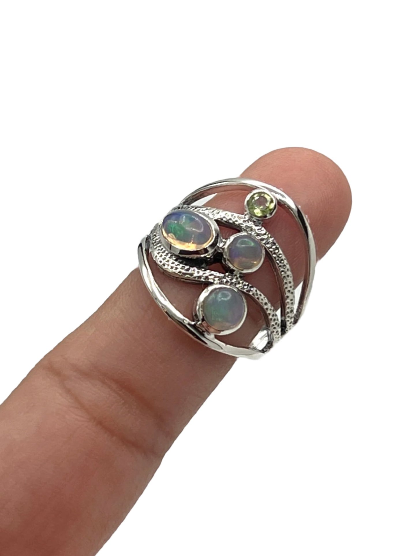 Sterling Silver Opal & Peridot Wave Ring
