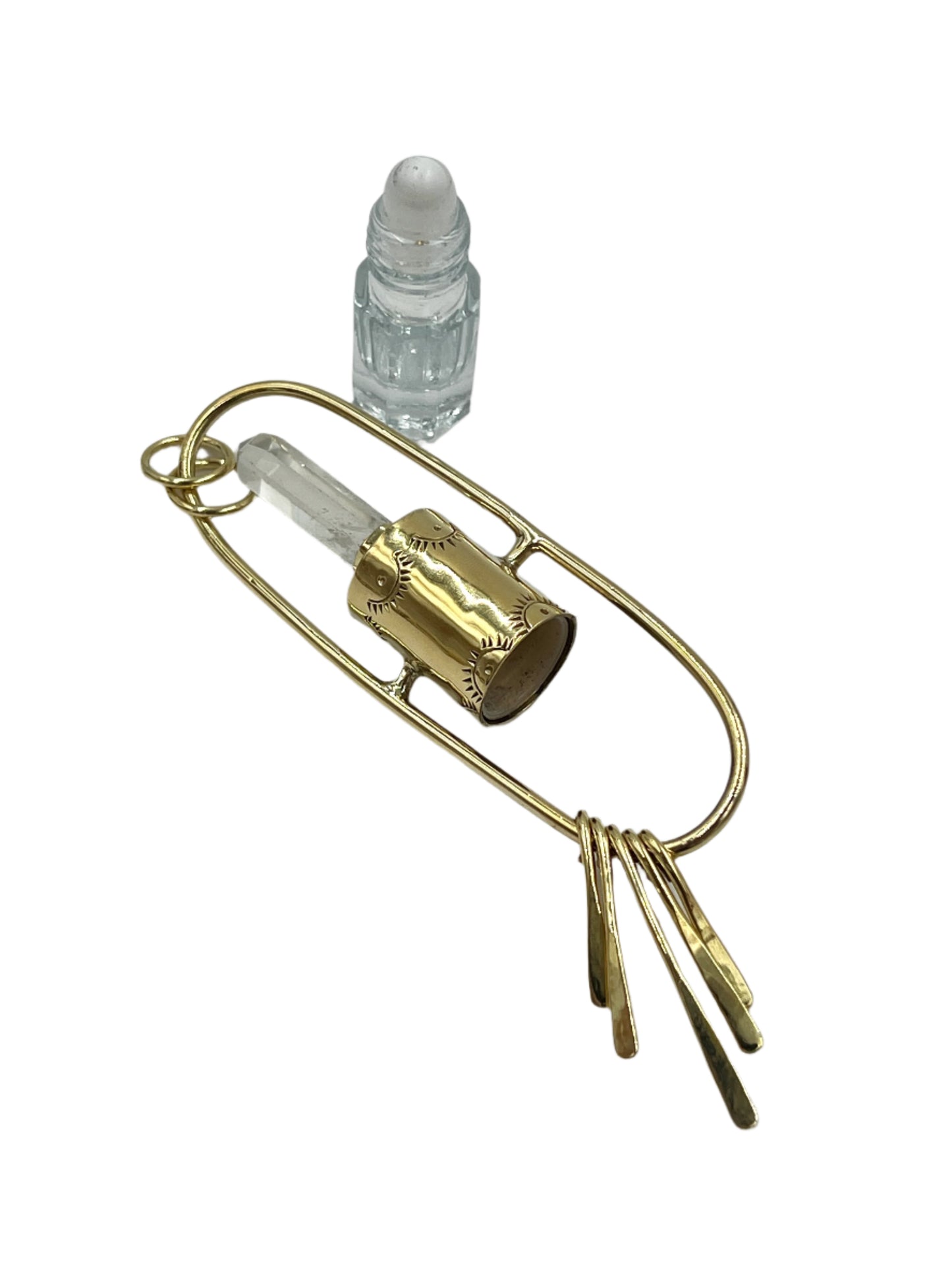 Clear Quartz Dangle Bottle Bronze Pendants