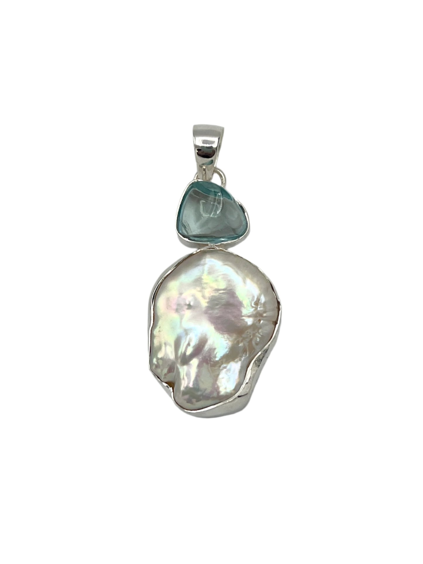 Silver Pearl & Blue Topaz Pendants