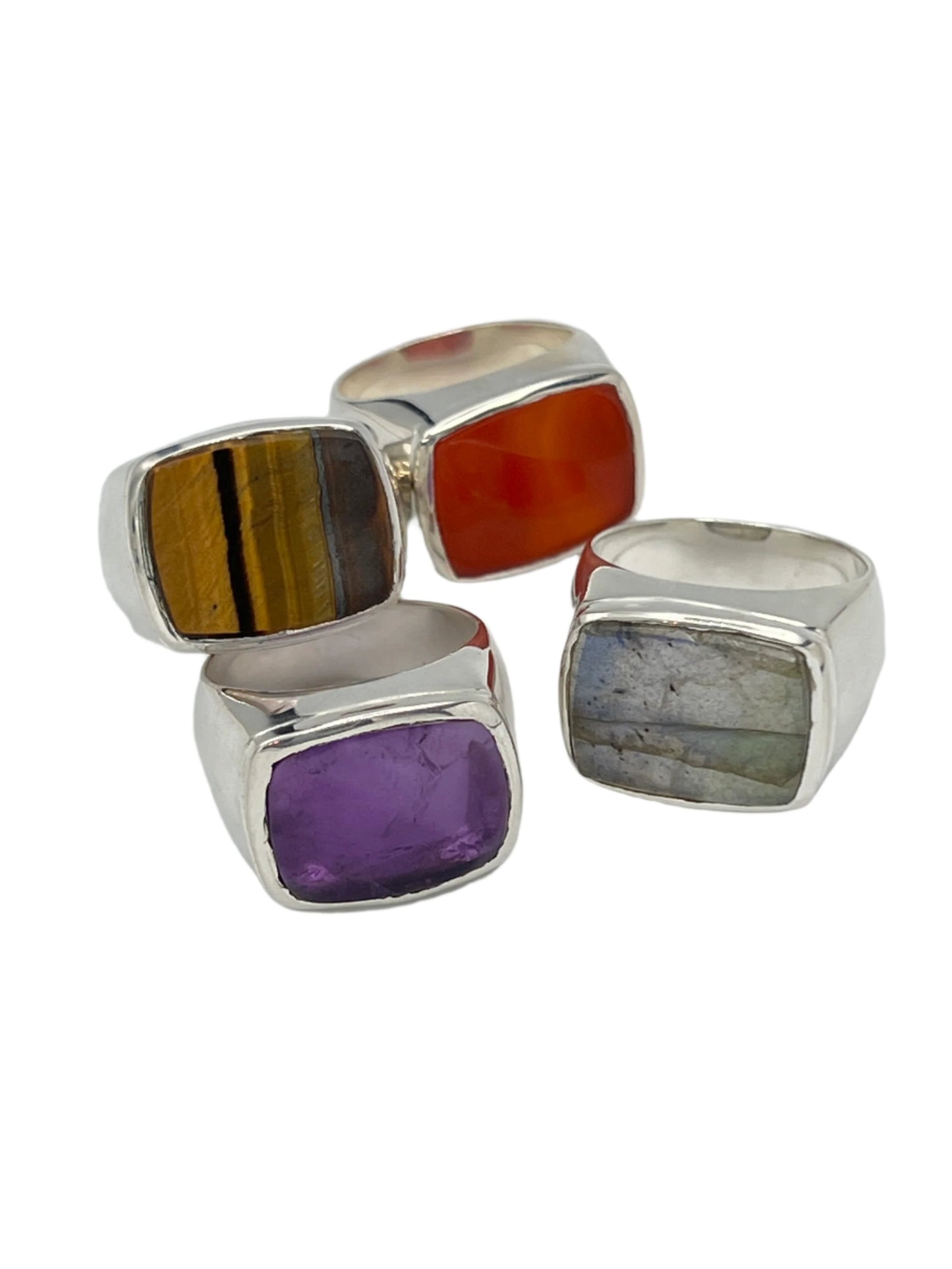 Sterling Silver Rectangle Gemstone Rings