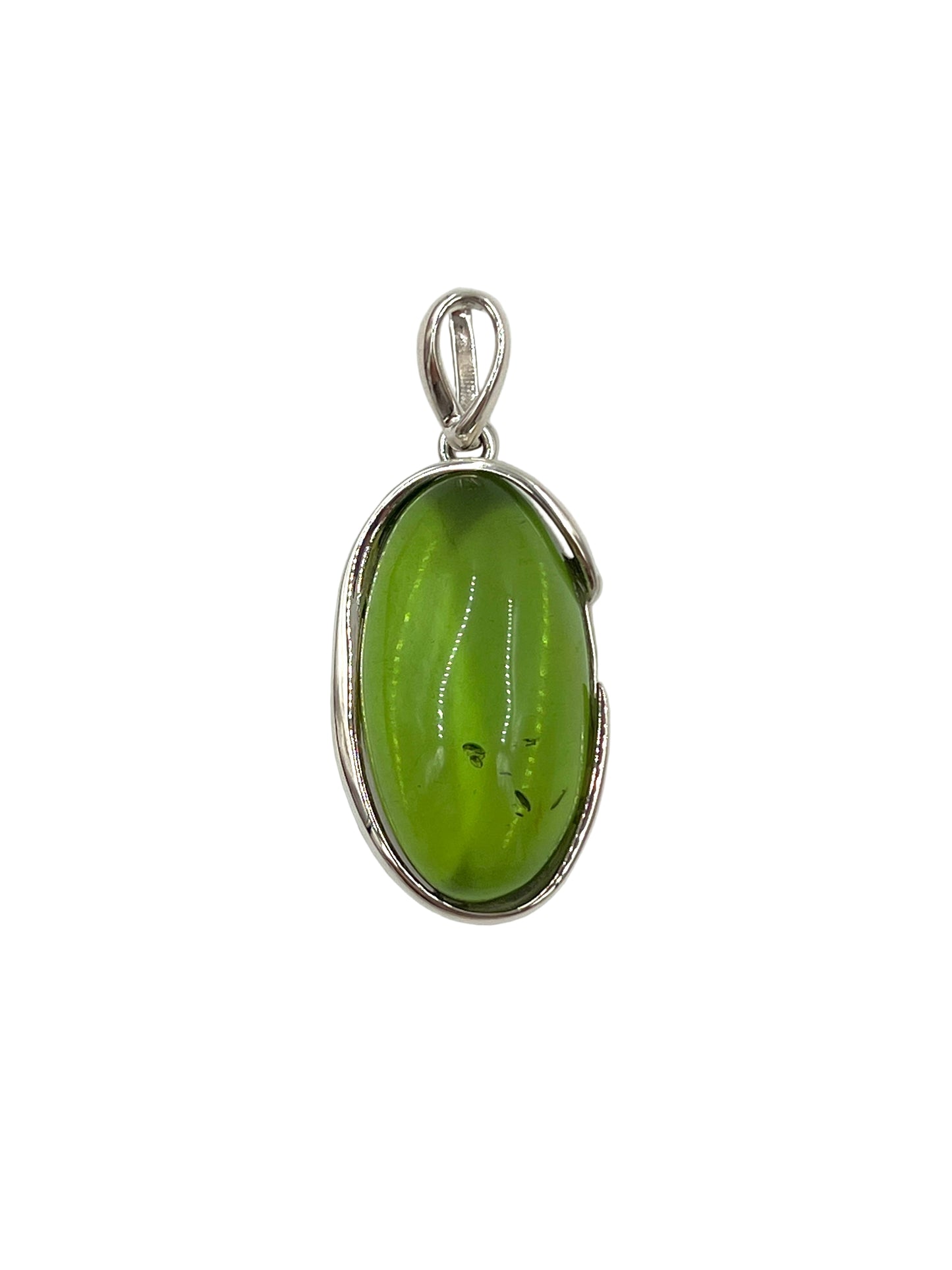 Silver Green Amber Pendants