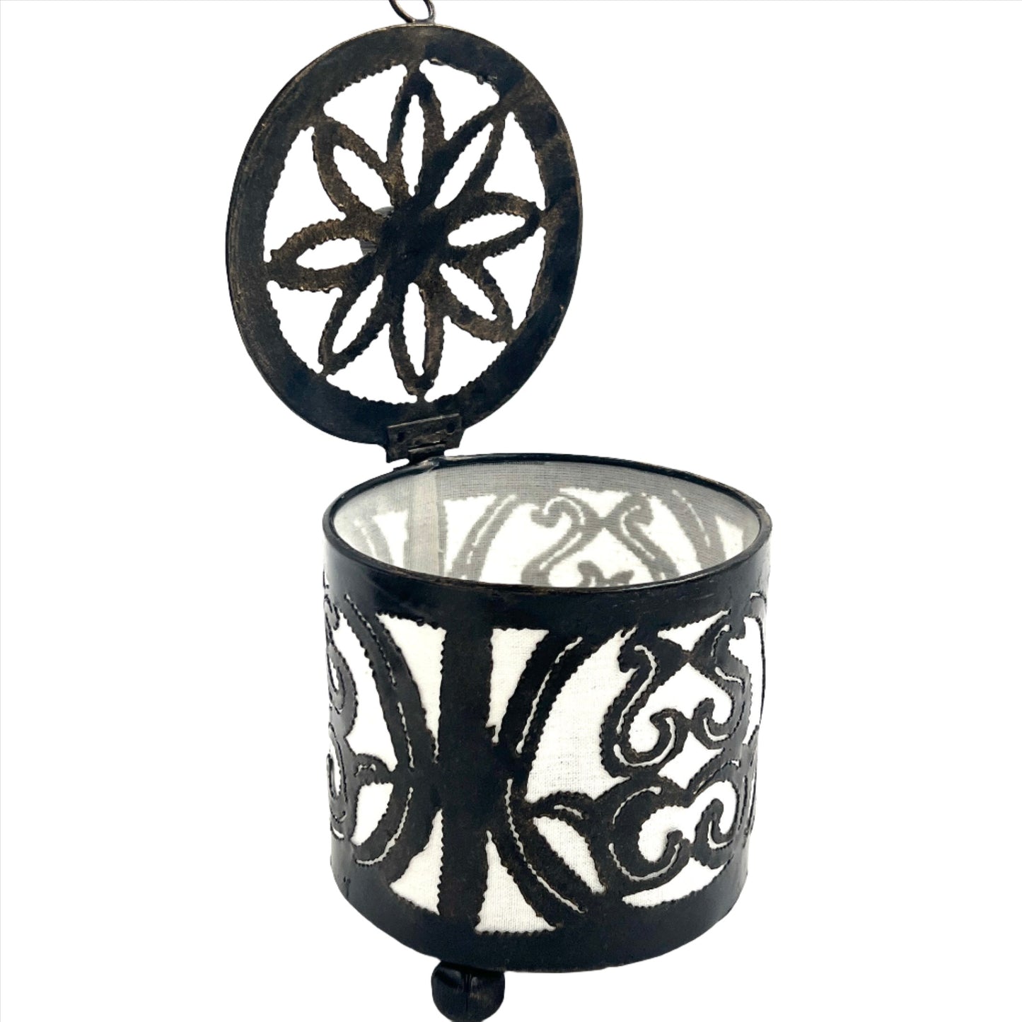 Handcut Swirls Iron Candle Holders w/ Lid